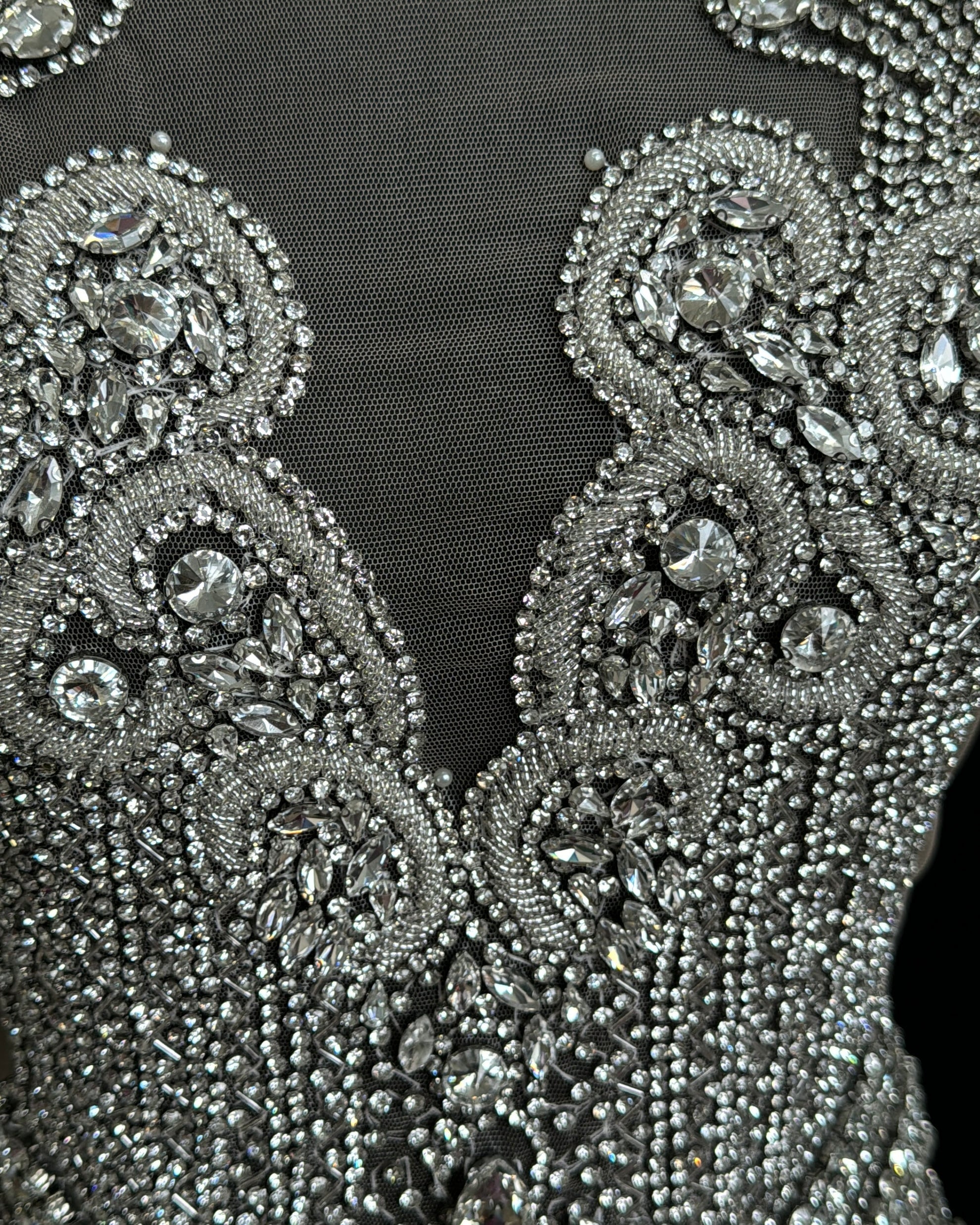 Tina Silver Rhinestones Bodice Applique