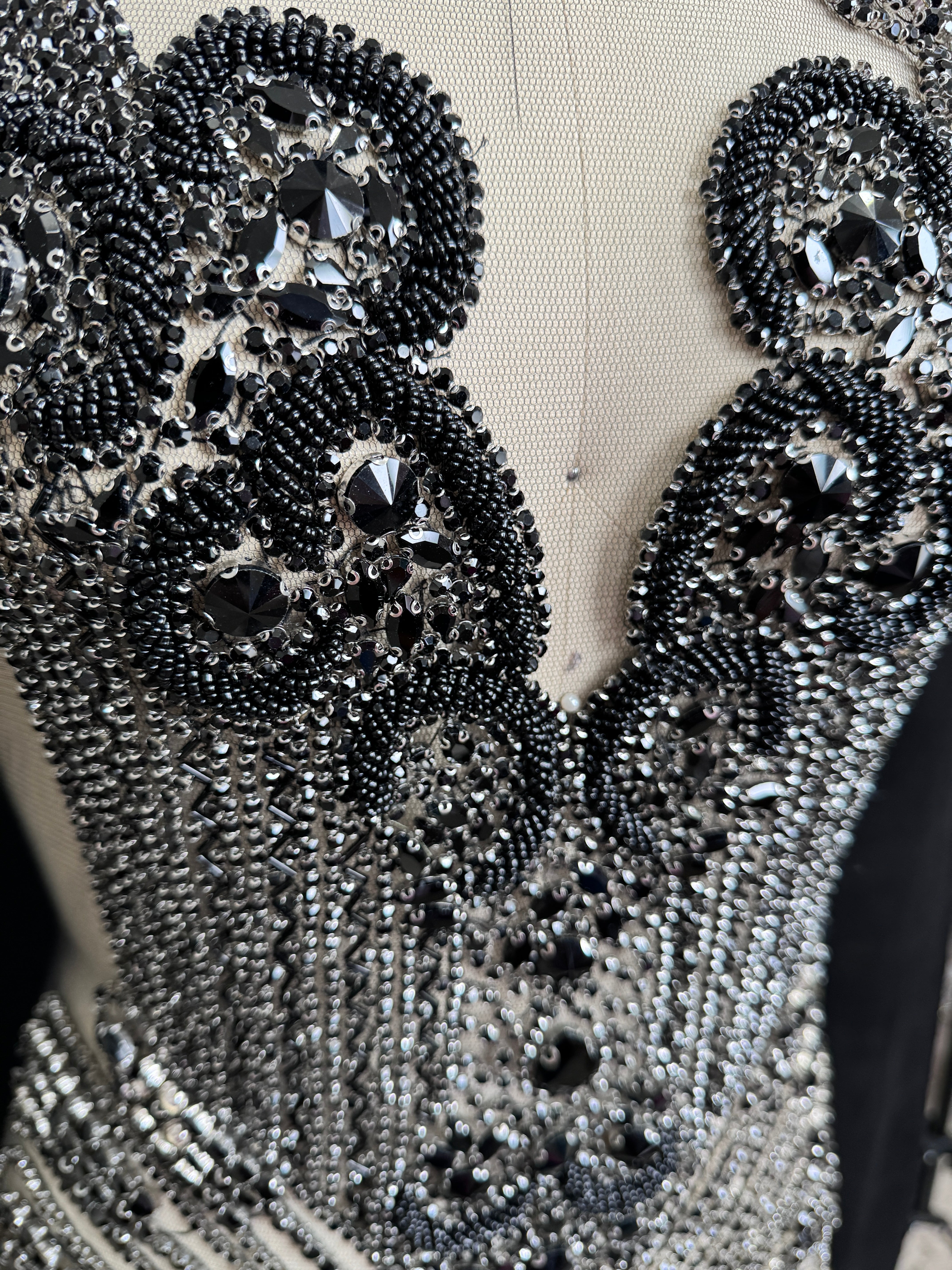 Tina Black Rhinestones Bodice Applique, black rhinestone, jet black rhinestone, dark gray rhinestone