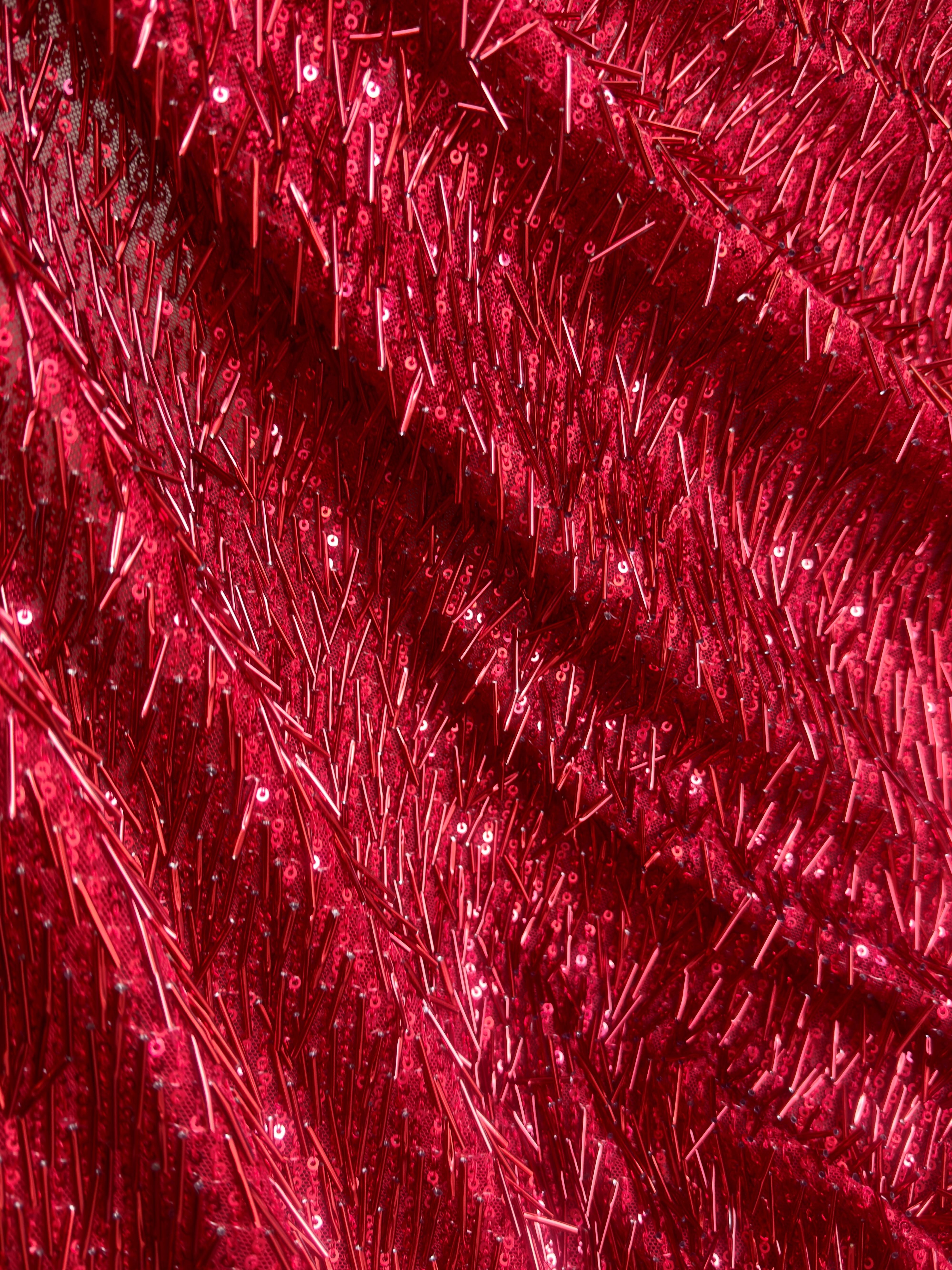 Red Fringe Sequin on Mesh, Red Sequin Mesh for woman, Fringe Sequin Mesh for bride, Non-Stretch Mesh on sale, Sequin Mesh on discount, sequin fabric online