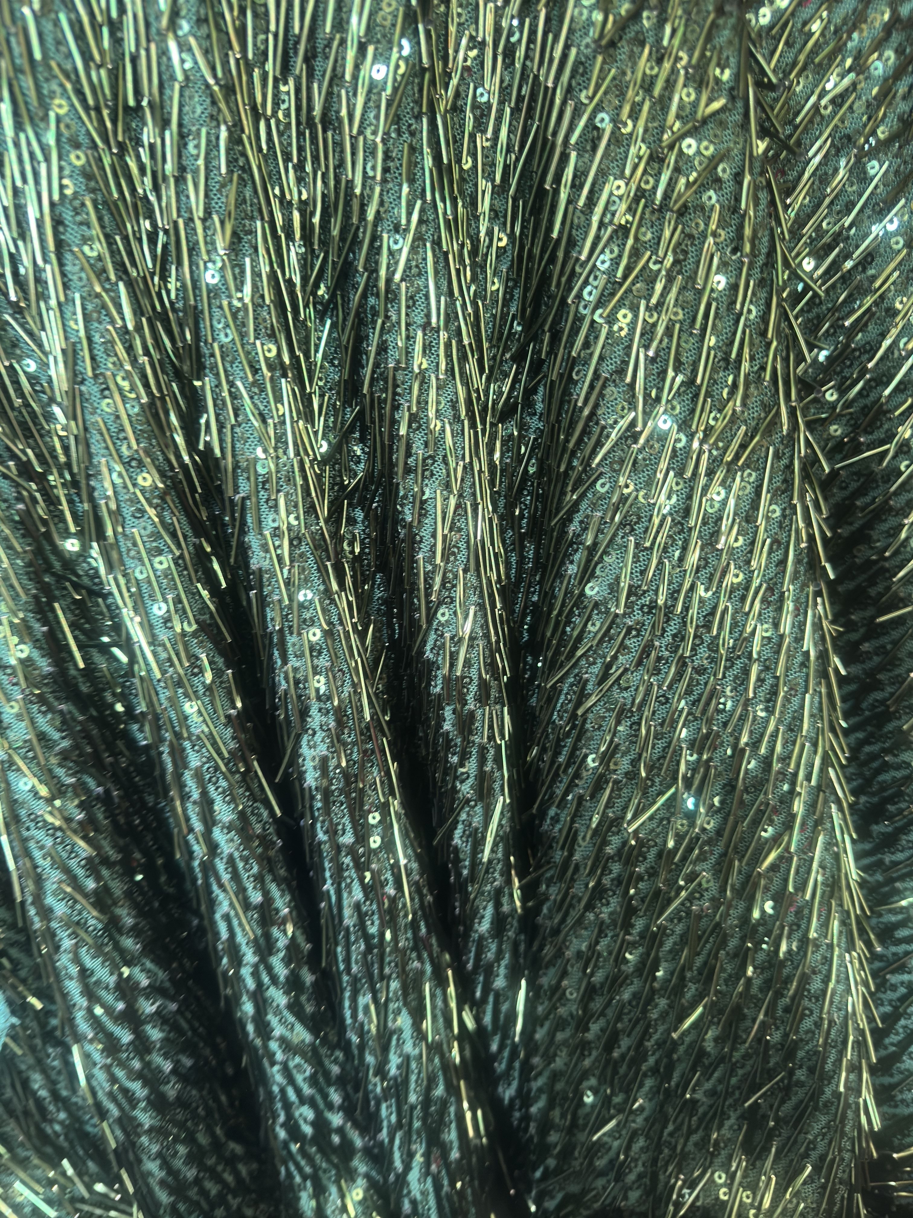 Emerald Green Fringe Sequin on Mesh, Fabric Store, Sewing Store, Cheap Fabric Store, Kiki Textiles, Textile by the Yard