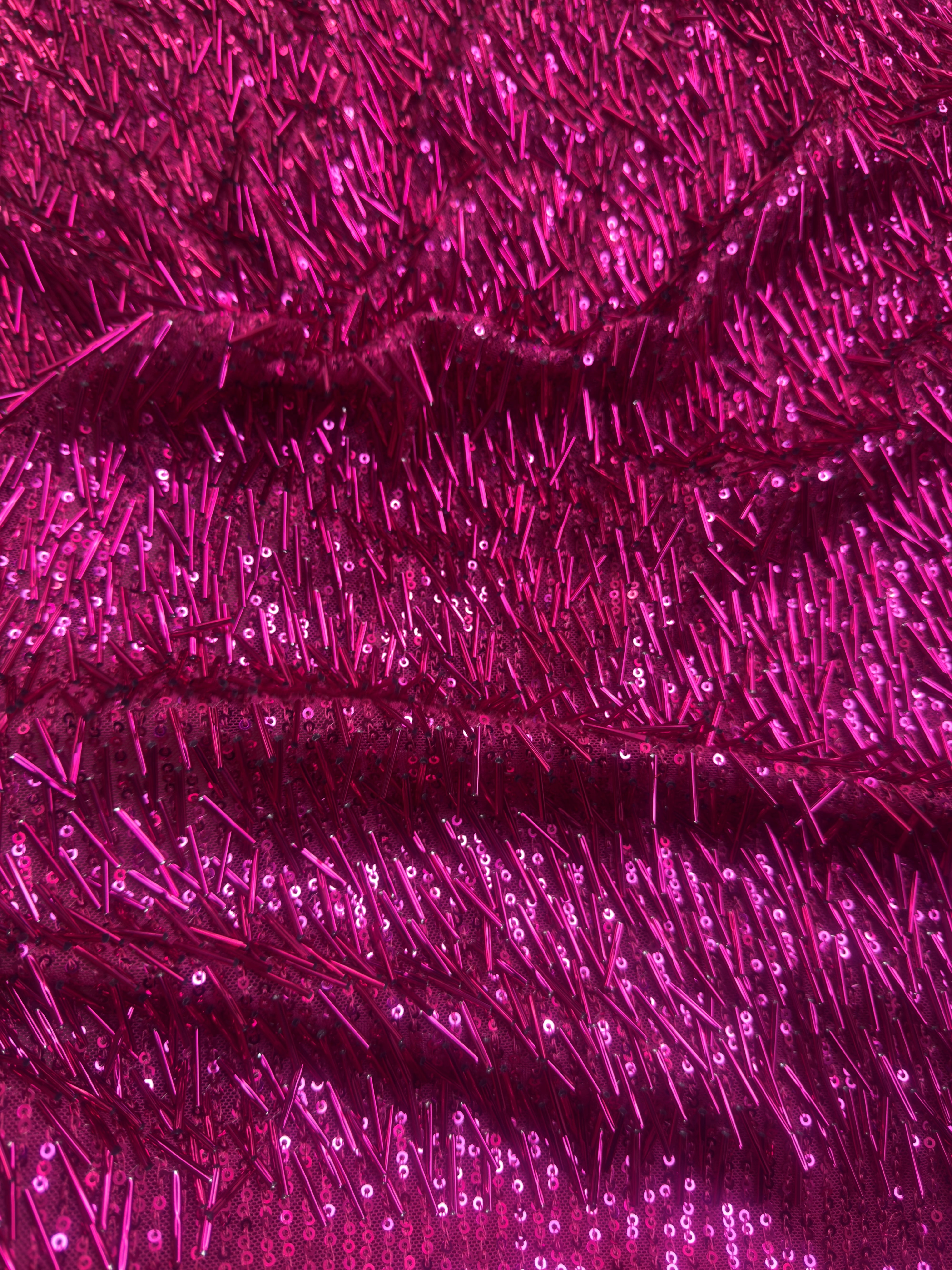 Fuchsia Fringe Sequin on Mesh, Fuchsia Sequin Mesh for woman, Fringe Sequin Mesh for bride, Non-Stretch Mesh on sale, Sequin Mesh on discount, sequin fabric online