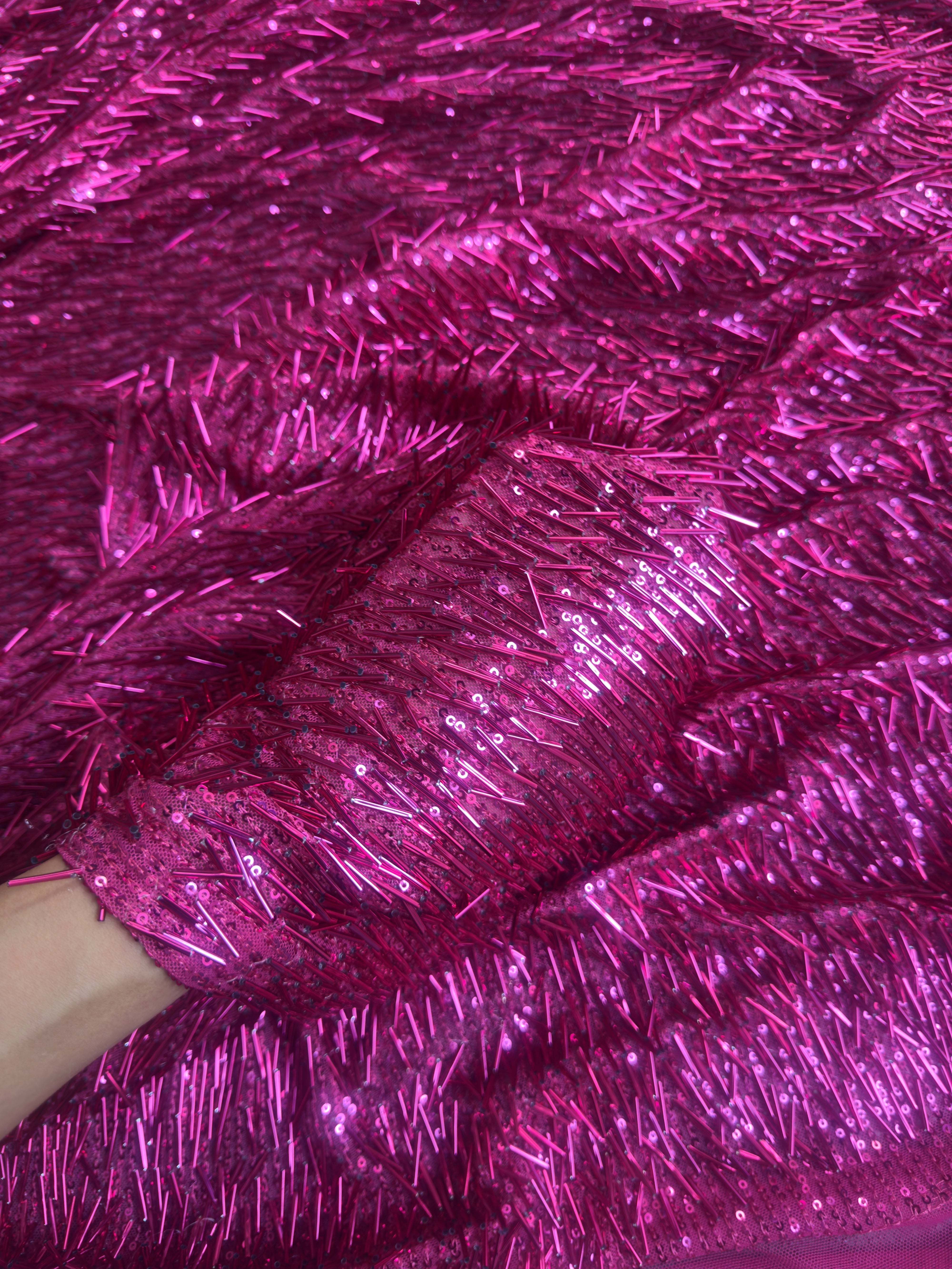 Fuchsia Fringe Sequin on Mesh, Fabric Store, Sewing Store, Cheap Fabric Store, Kiki Textiles, Textile by the Yard