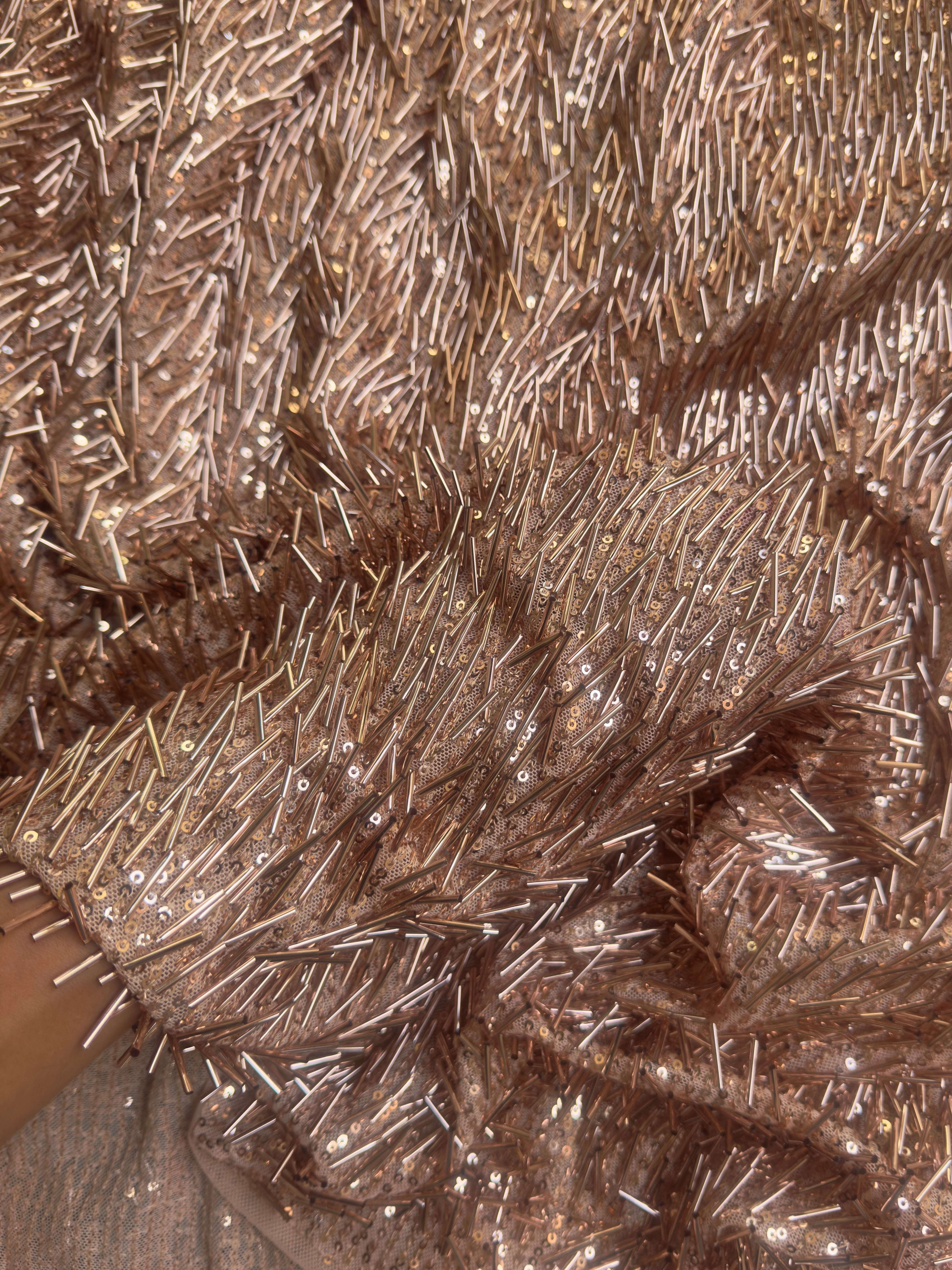 Rose Gold Fringe Sequin on Mesh, Fabric Store, Sewing Store, Cheap Fabric Store, Kiki Textiles, Textile by the Yard