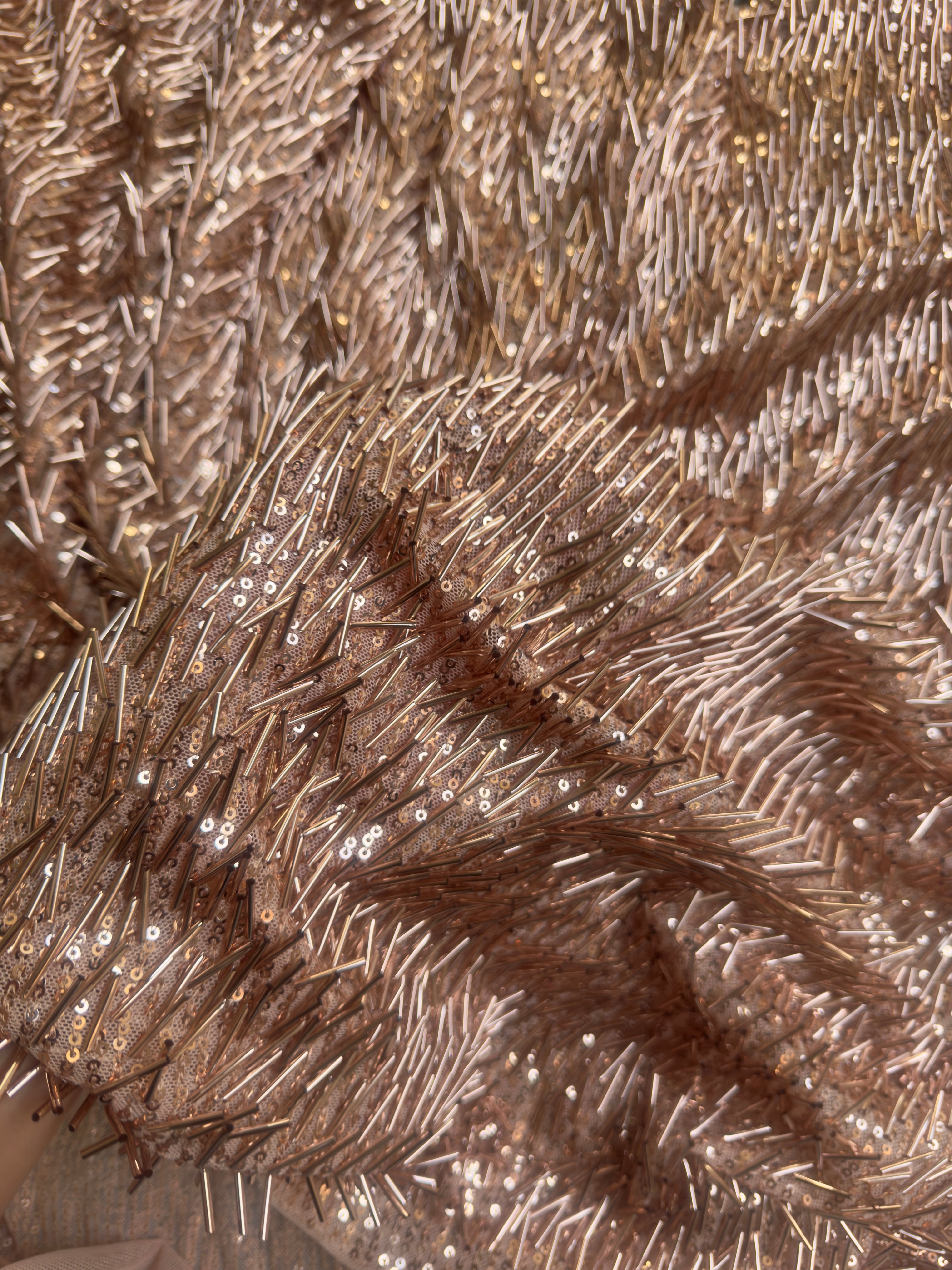 Rose Gold Fringe Sequin on Mesh, Fabric Store, Sewing Store, Cheap Fabric Store, Kiki Textiles, Textile by the Yard