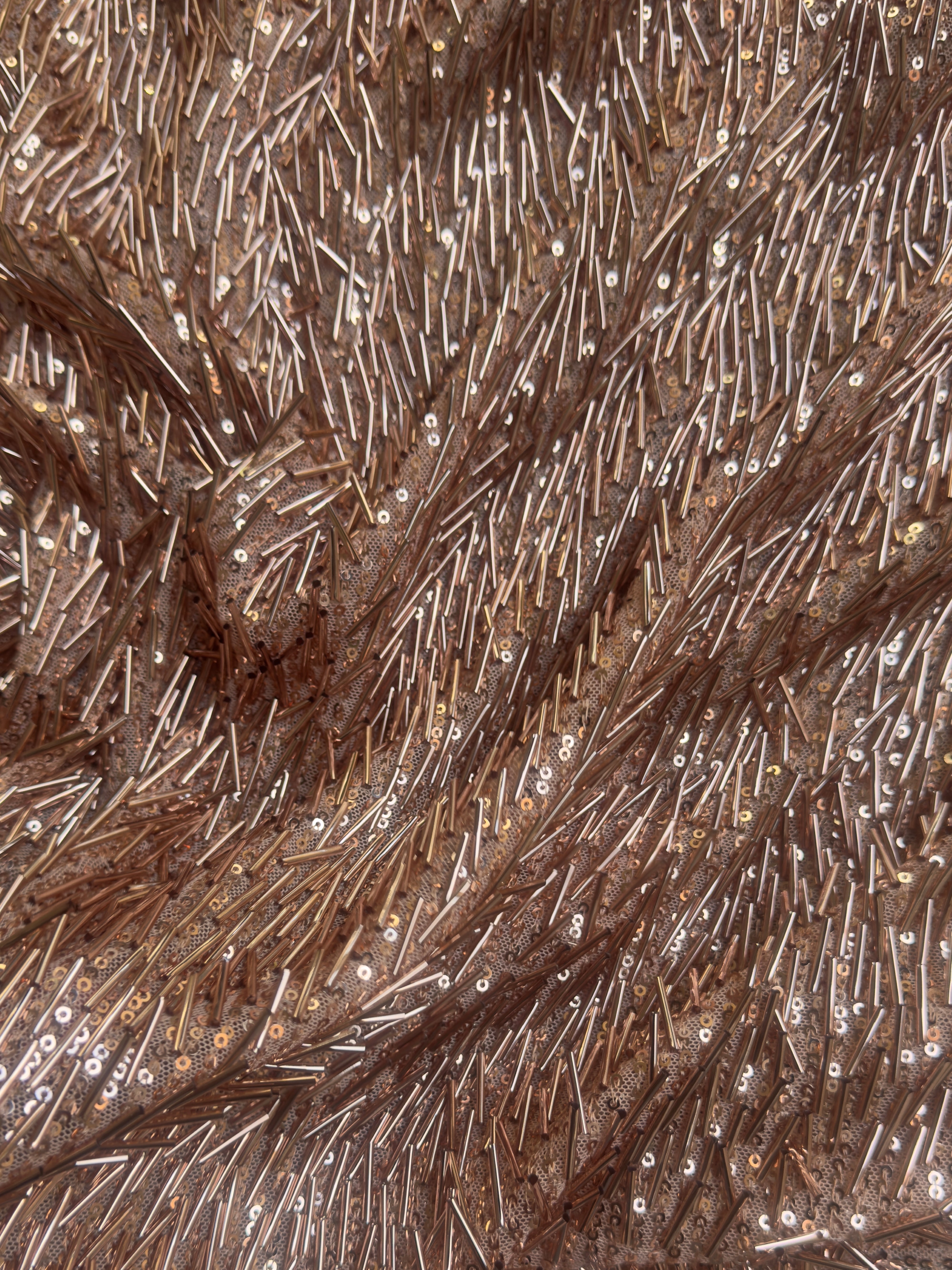 Rose Gold Fringe Sequin on Mesh, Fabric Store, Sewing Store, Cheap Fabric Store, Kiki Textiles, Textile by the Yard