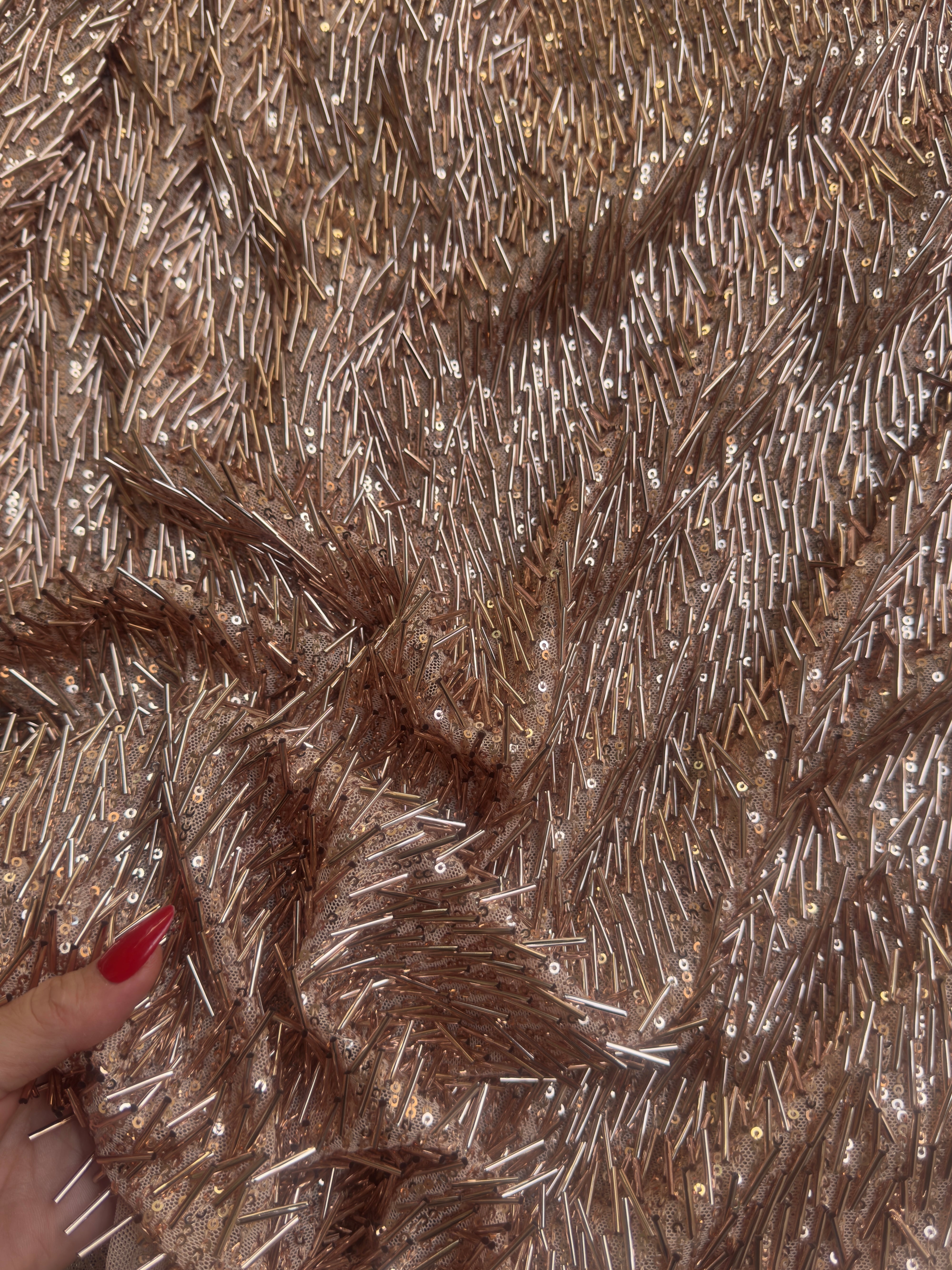 Rose Gold Fringe Sequin on Mesh, Fabric Store, Sewing Store, Cheap Fabric Store, Kiki Textiles, Textile by the Yard