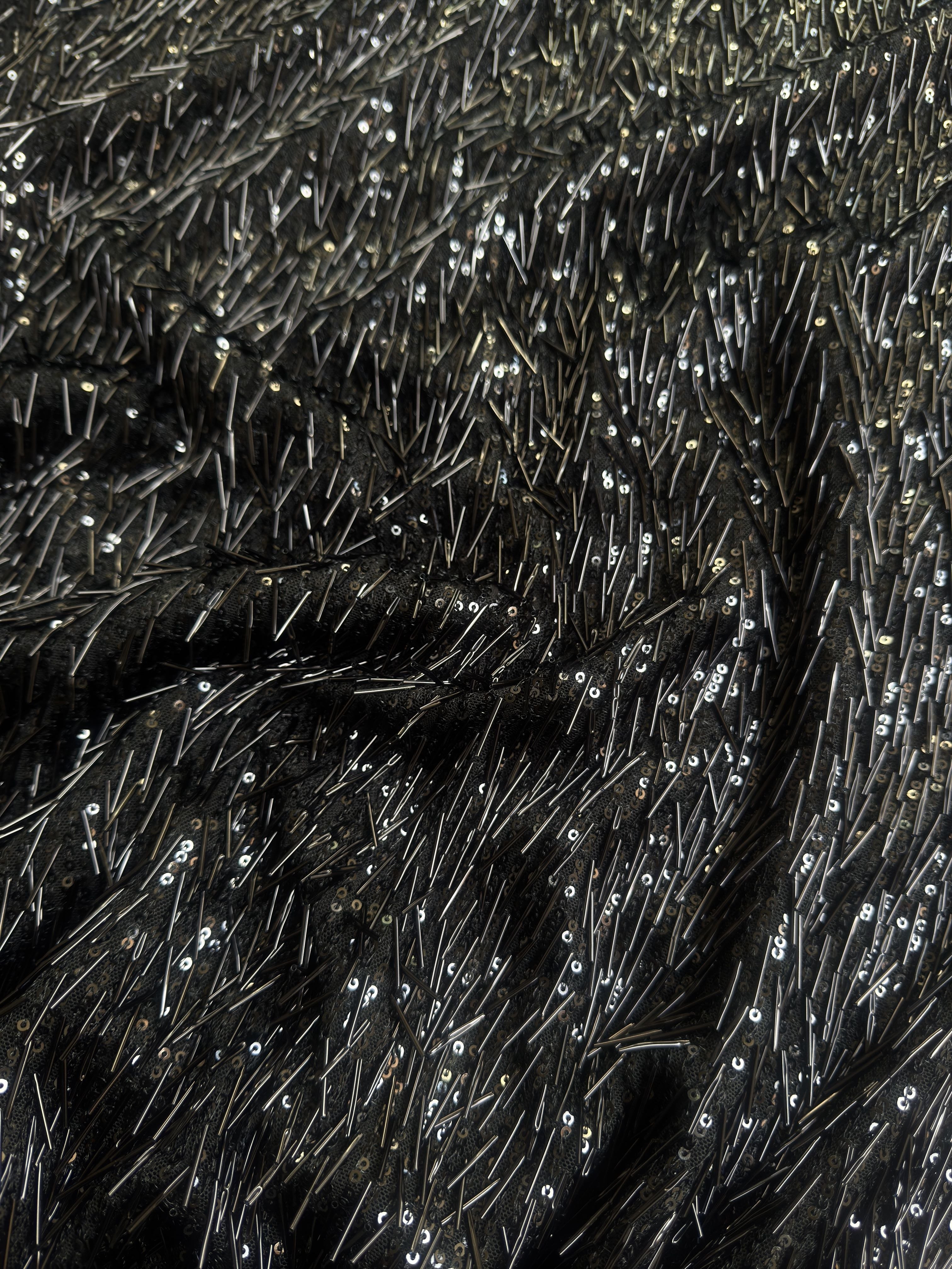 Black Fringe Sequin on Mesh, Fabric Store, Sewing Store, Cheap Fabric Store, Kiki Textiles, Textile by the Yard