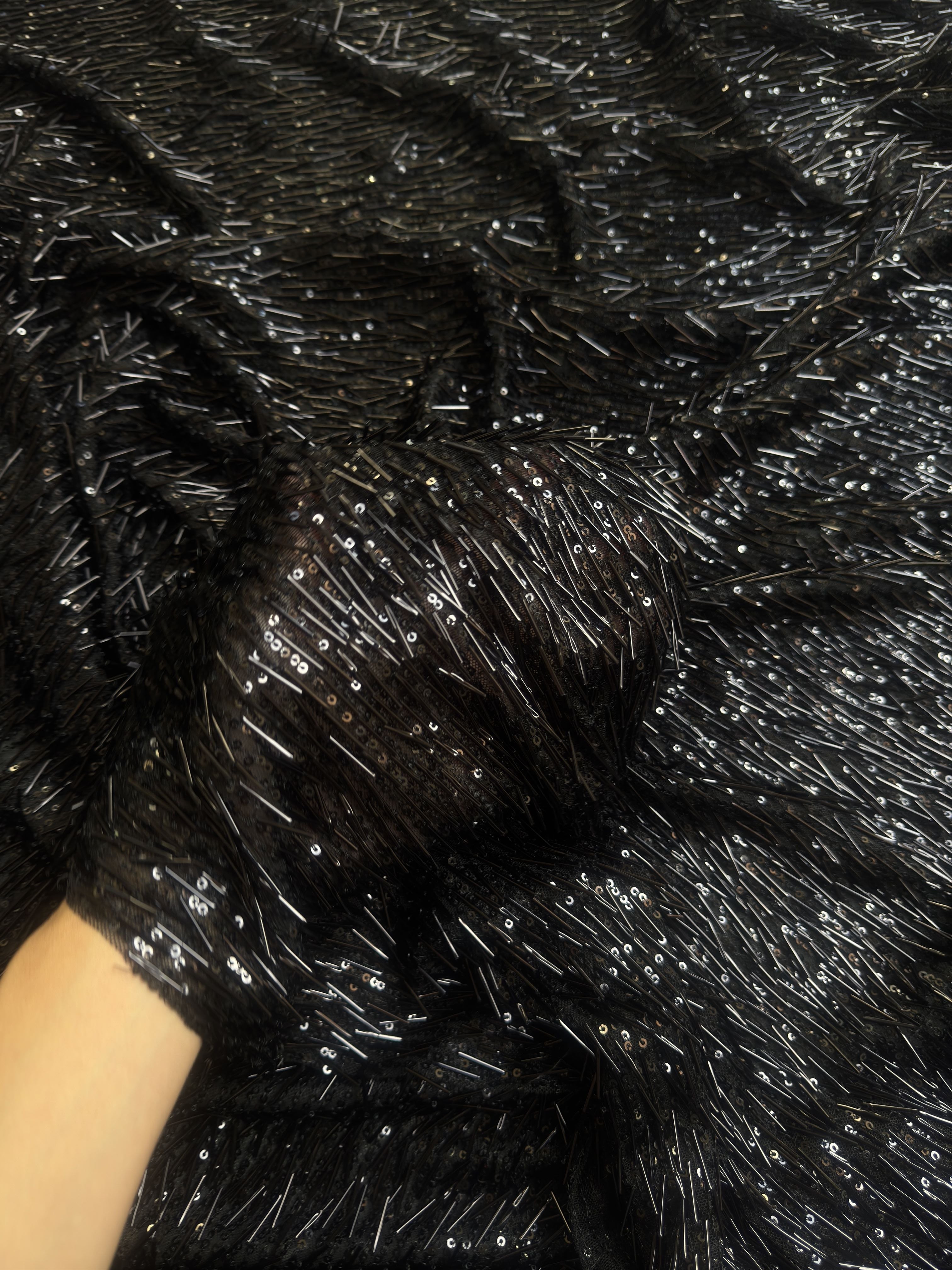 Black Fringe Sequin on Mesh, Fabric Store, Sewing Store, Cheap Fabric Store, Kiki Textiles, Textile by the Yard