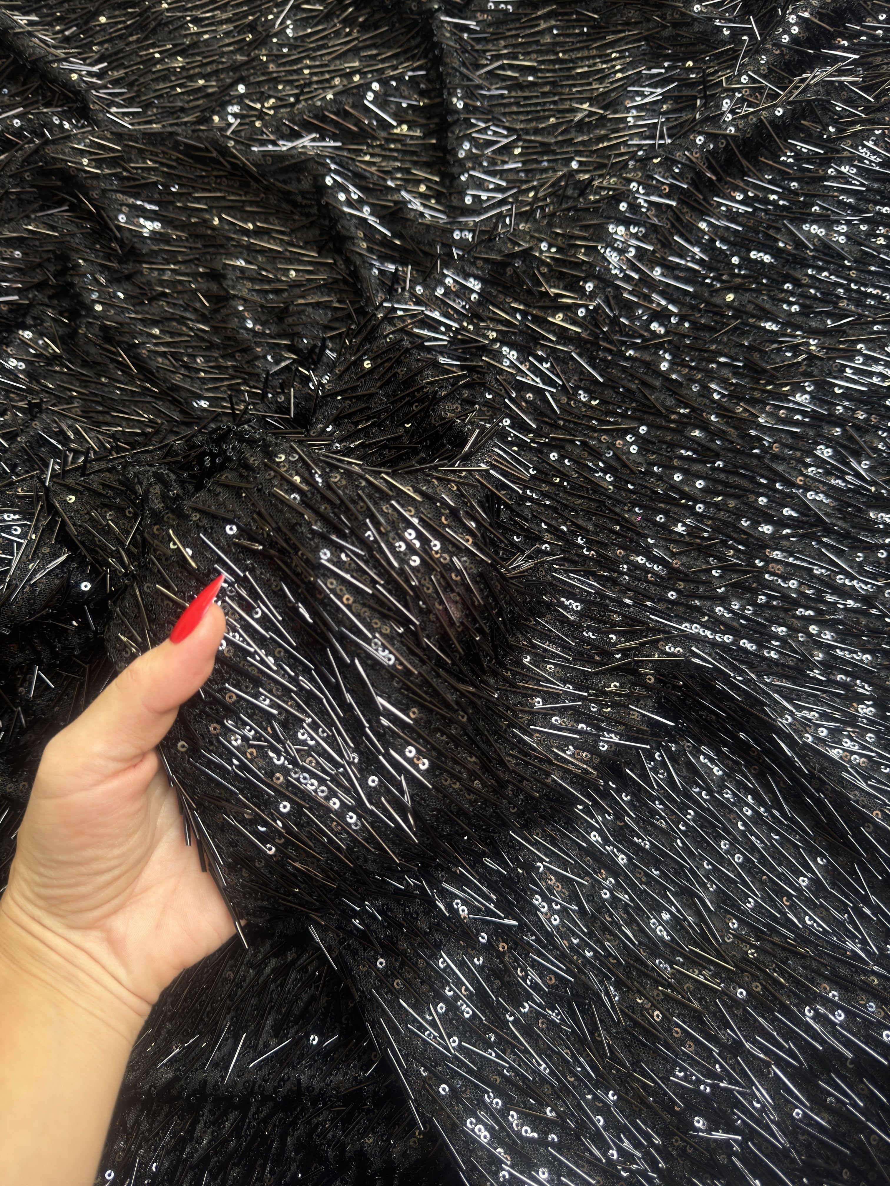 Black Fringe Sequin on Mesh, Black Sequin Mesh for woman, Fringe Sequin Mesh for bride, Non-Stretch Mesh on sale, Sequin Mesh on discount, sequin fabric online