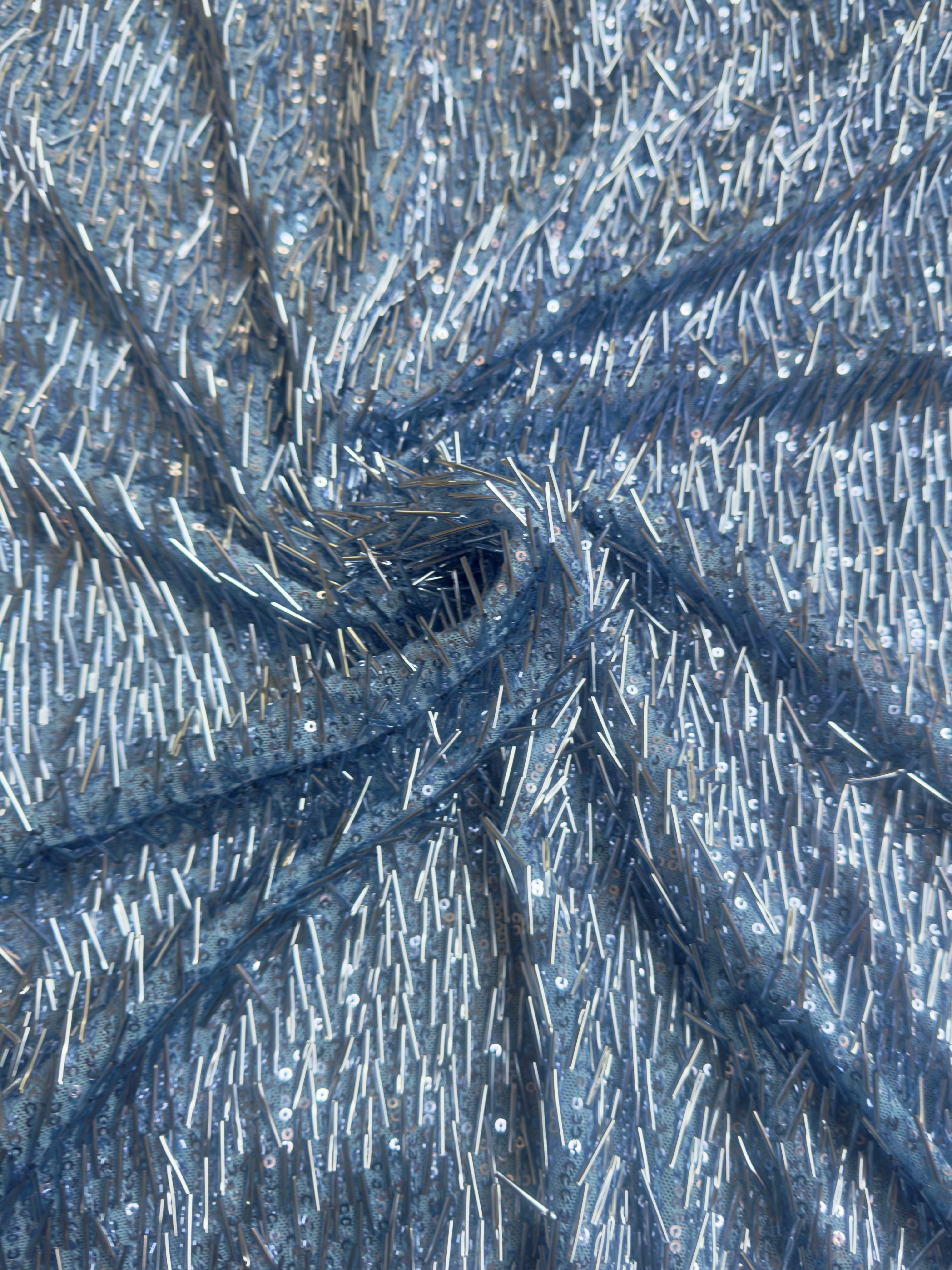 Sky Blue Fringe Sequin on Mesh, Fabric Store, Sewing Store, Cheap Fabric Store, Kiki Textiles, Textile by the Yard