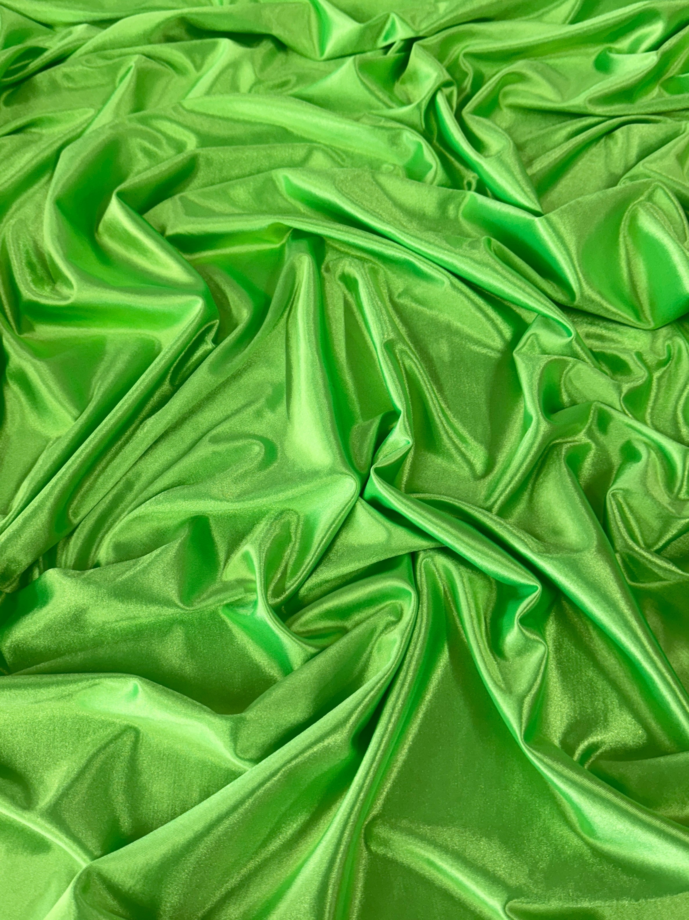 Neon Green Shiny Nylon Spandex, online textile store, sewing, fabric store, sewing store, cheap fabric store, kiki textiles