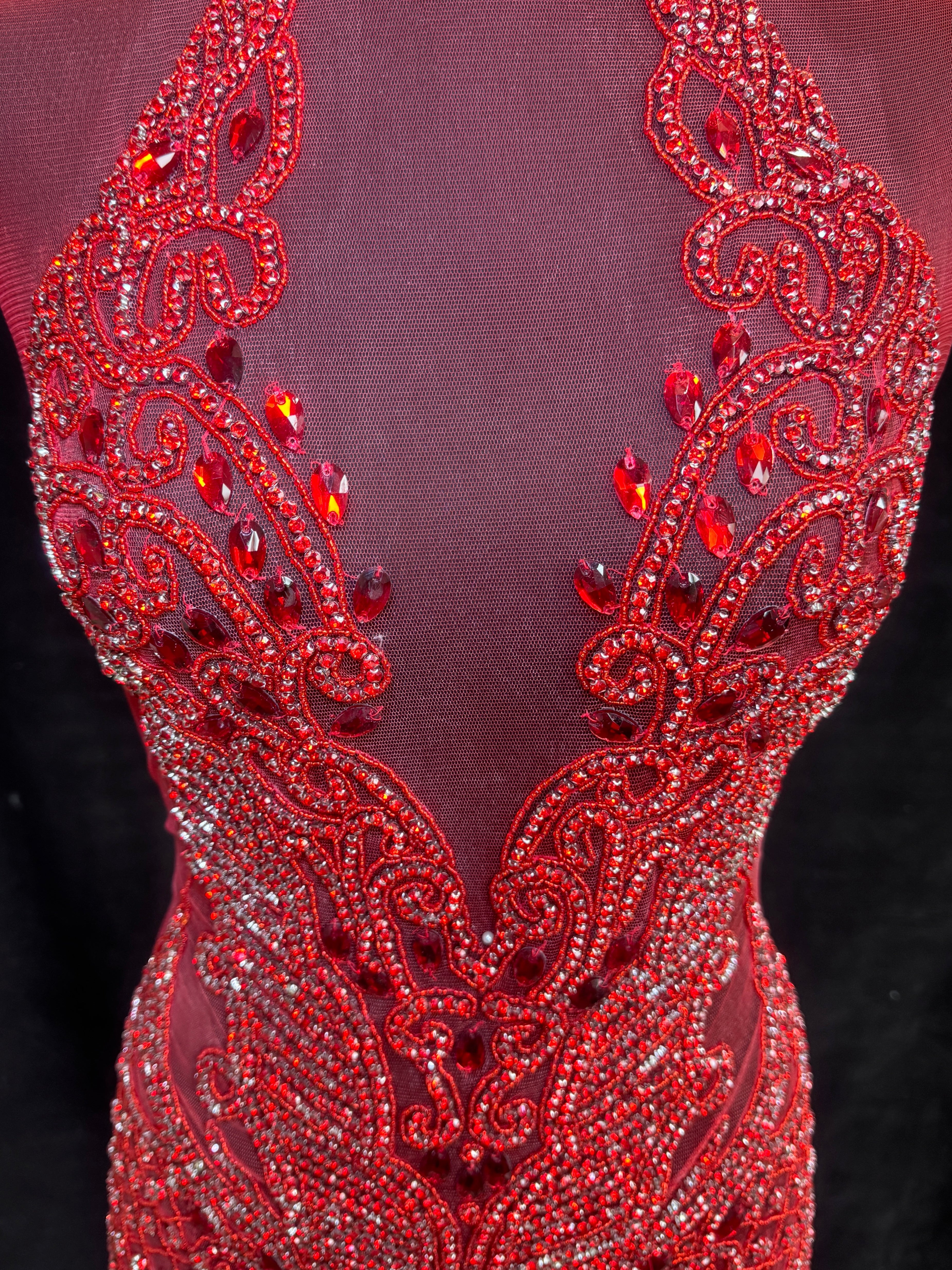 Brenda Red Rhinestone Bodice Applique, Red Rhinestones Applique, Embellished clothing, Rhinestone applications, Rhinestone embroidery, Rhinestone patch, Dress patch, Rhinestones for dress