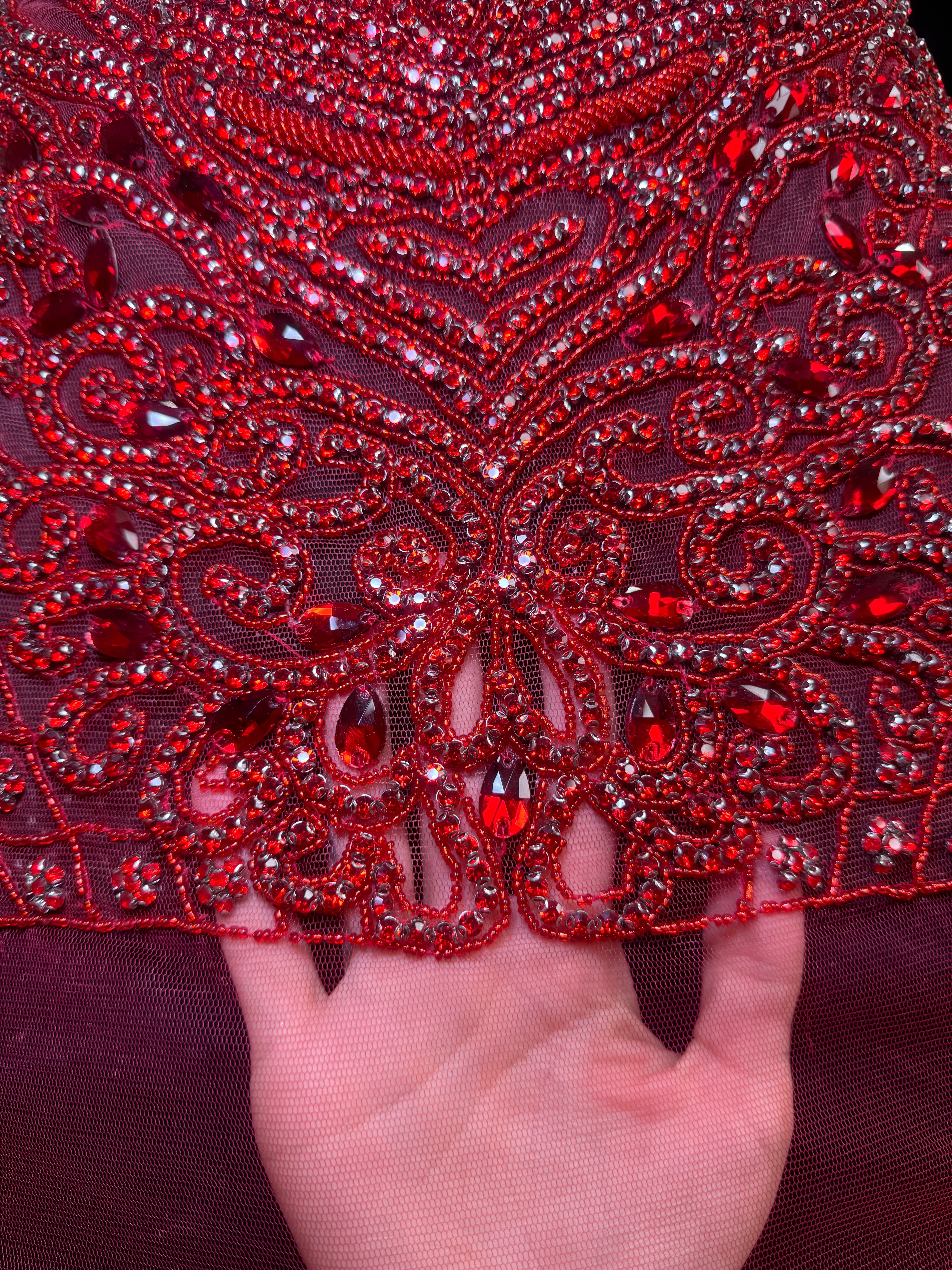 Brenda Red Rhinestone Bodice Applique, online textile store, sewing, fabric store, sewing store, cheap fabric store, kiki textiles