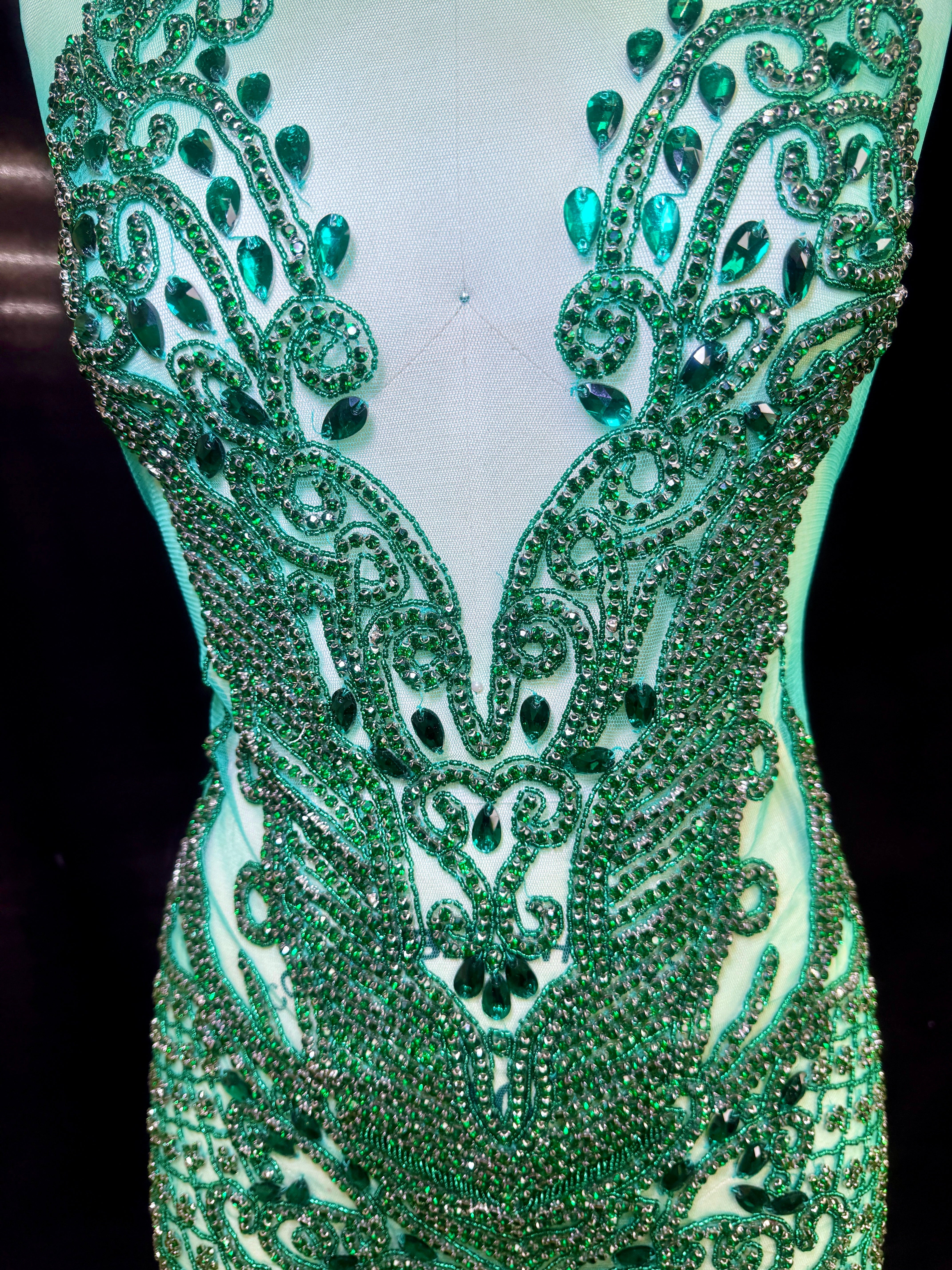 Brenda Emerald Green Rhinestone Bodice Applique, online textile store, sewing, fabric store, sewing store, cheap fabric store, kiki textiles