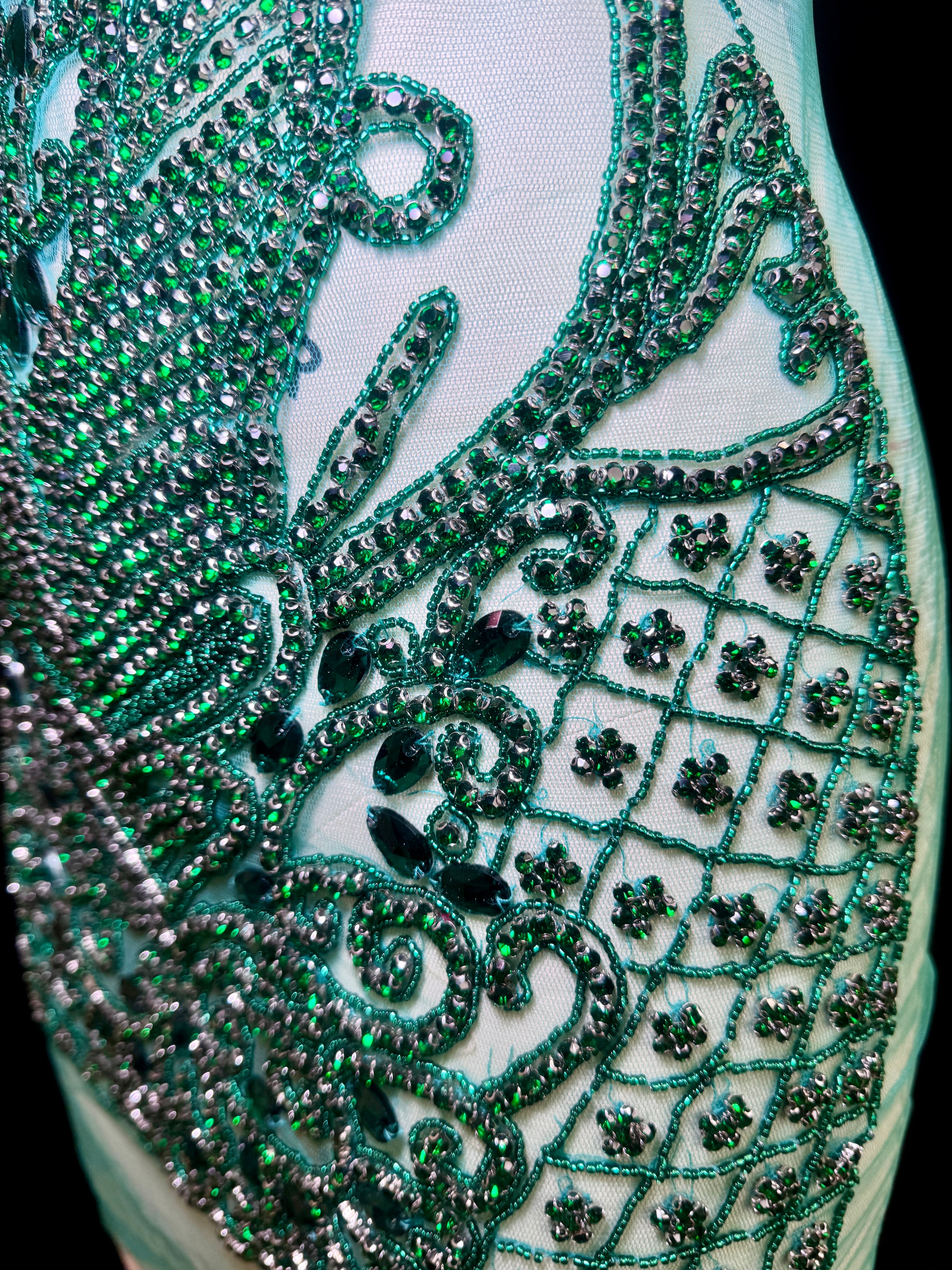 Brenda Emerald Green Rhinestone Bodice Applique, online textile store, sewing, fabric store, sewing store, cheap fabric store, kiki textiles