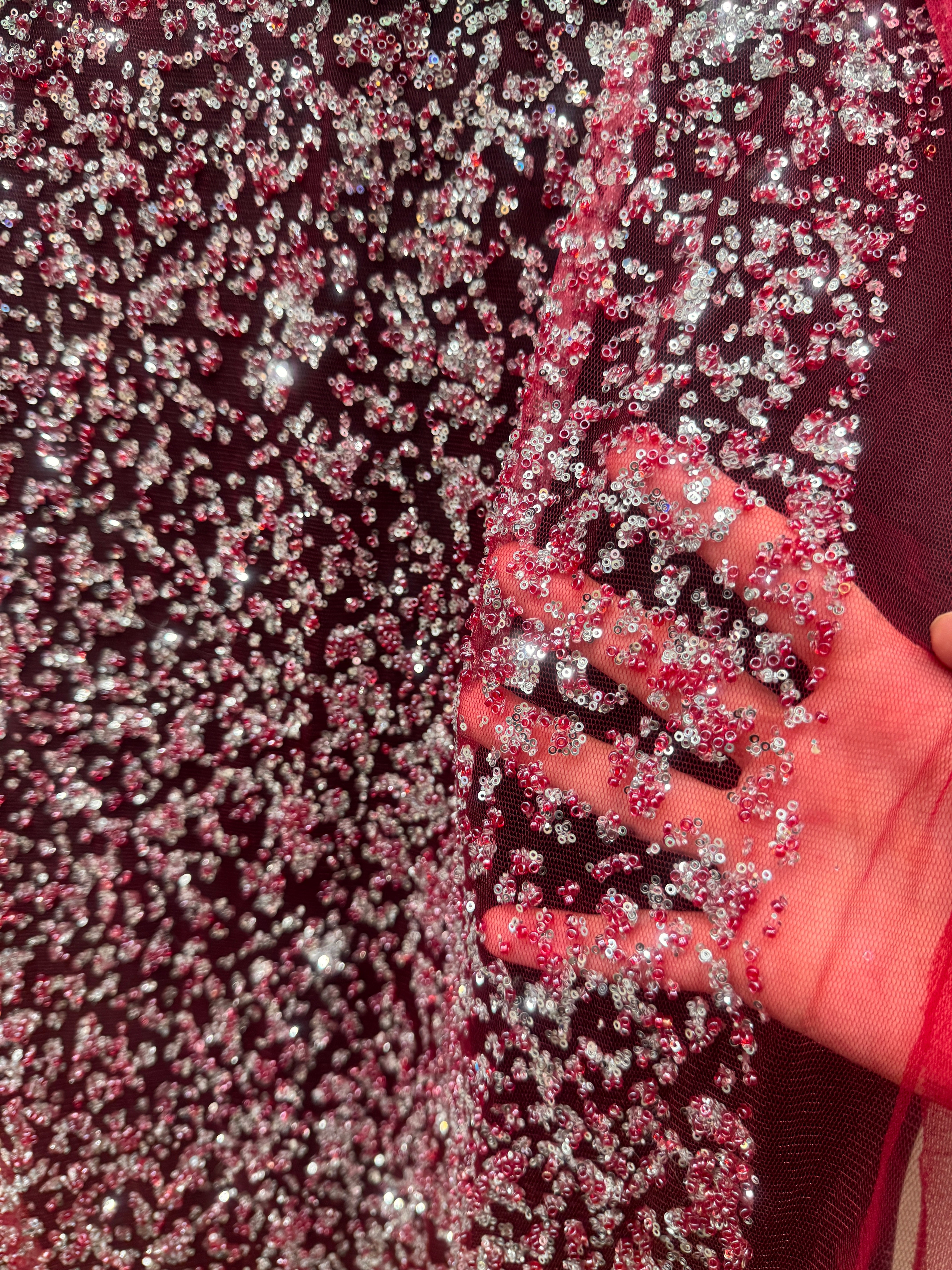 Red-Silver Beaded Sequin Lace,online textile store, sewing, fabric store, sewing store, cheap fabric store, kiki textiles