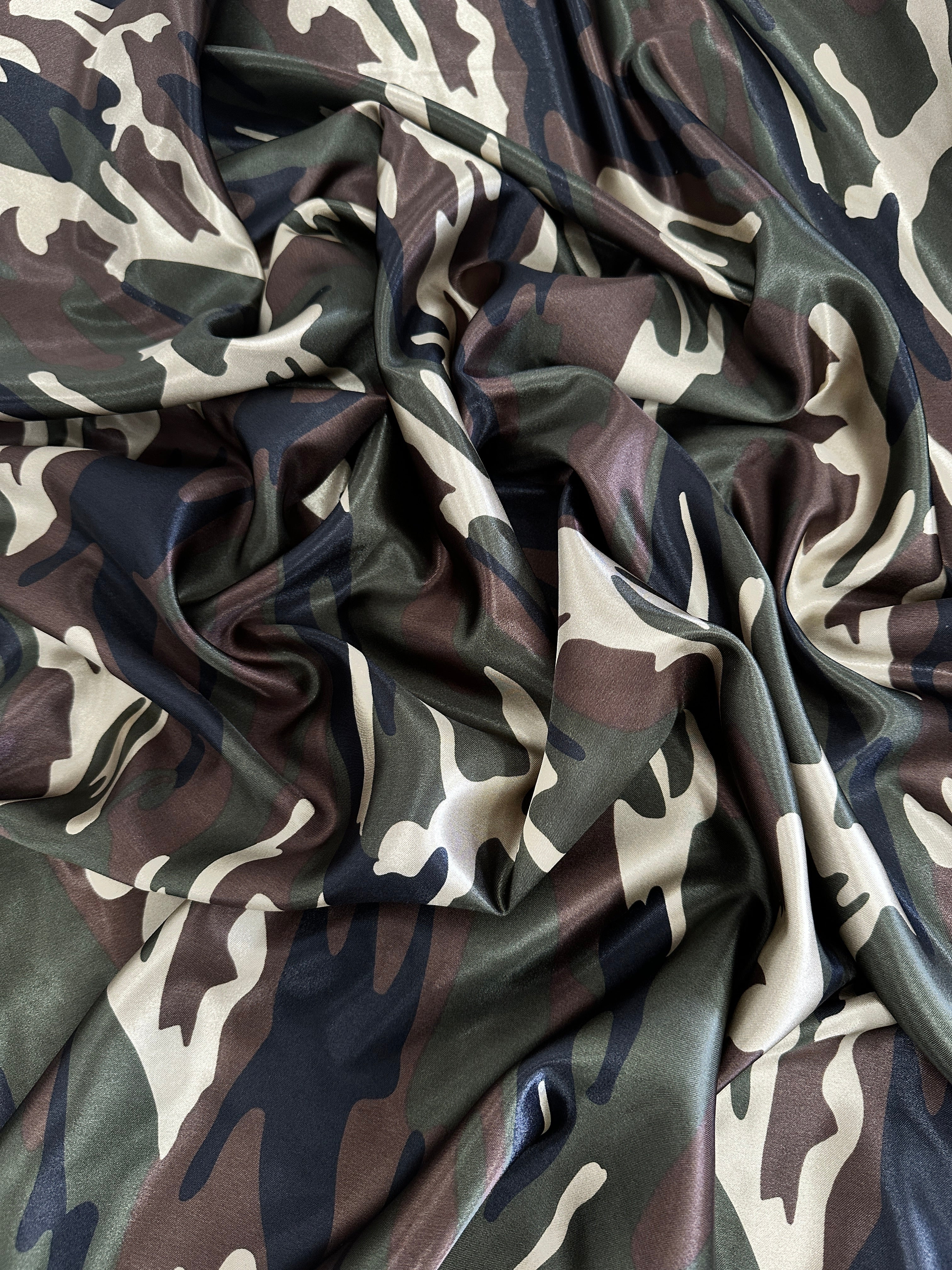 Army Print satin, Shop Fabrics Online, Sewing, Fabric Store, Sewing Store, Cheap Fabric Store, Kiki Textiles, Textile by the Yard