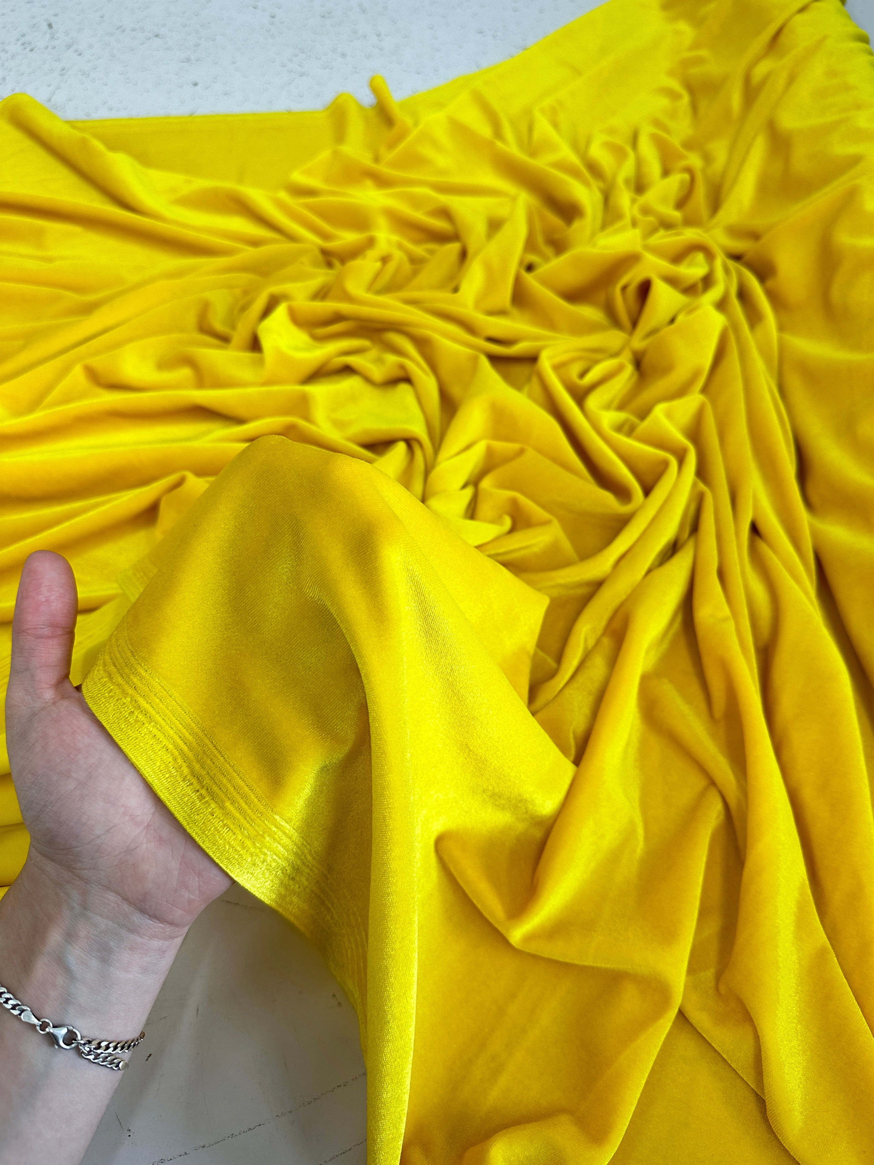 Yellow Stretch Velvet, Shop Fabrics Online, Sewing, Fabric Store, Sewing Store, Cheap Fabric Store, Kiki Textiles, Textile by the Yard