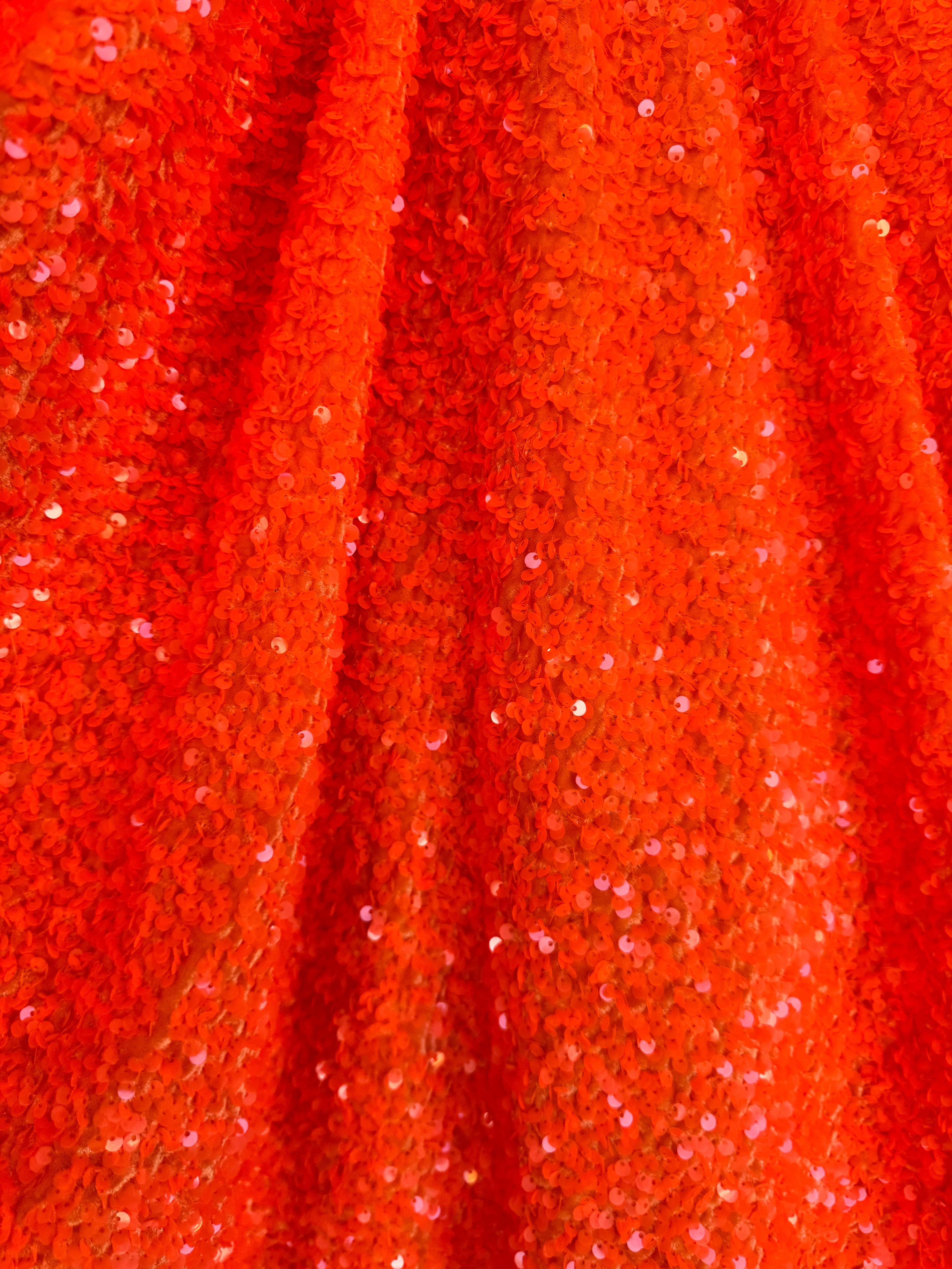 Neon Orange Sequin on Velvet, online textile store, sewing, fabric store, sewing store, cheap fabric store, kiki textiles