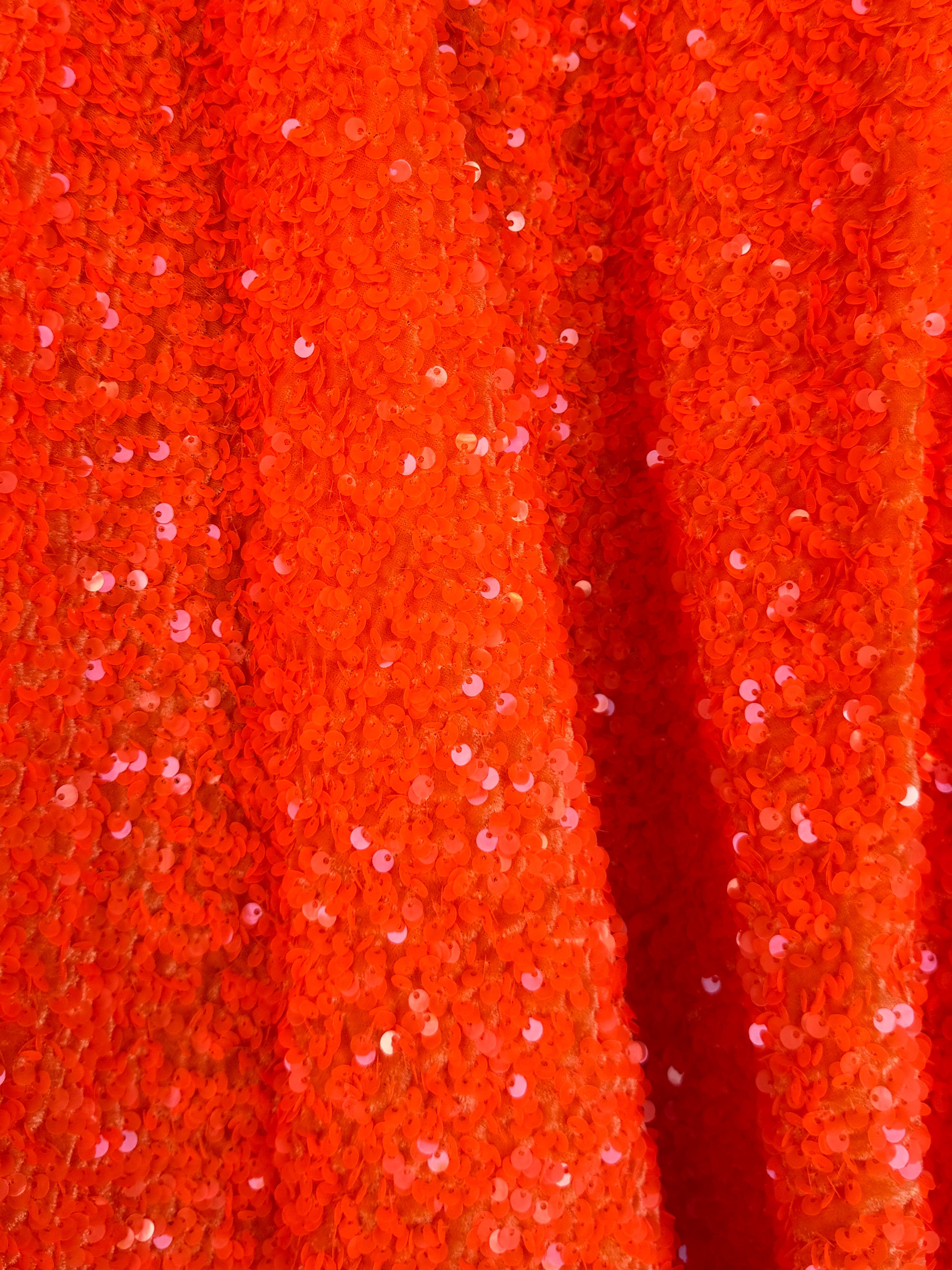 Neon Orange Sequin on Velvet, online textile store, sewing, fabric store, sewing store, cheap fabric store, kiki textiles