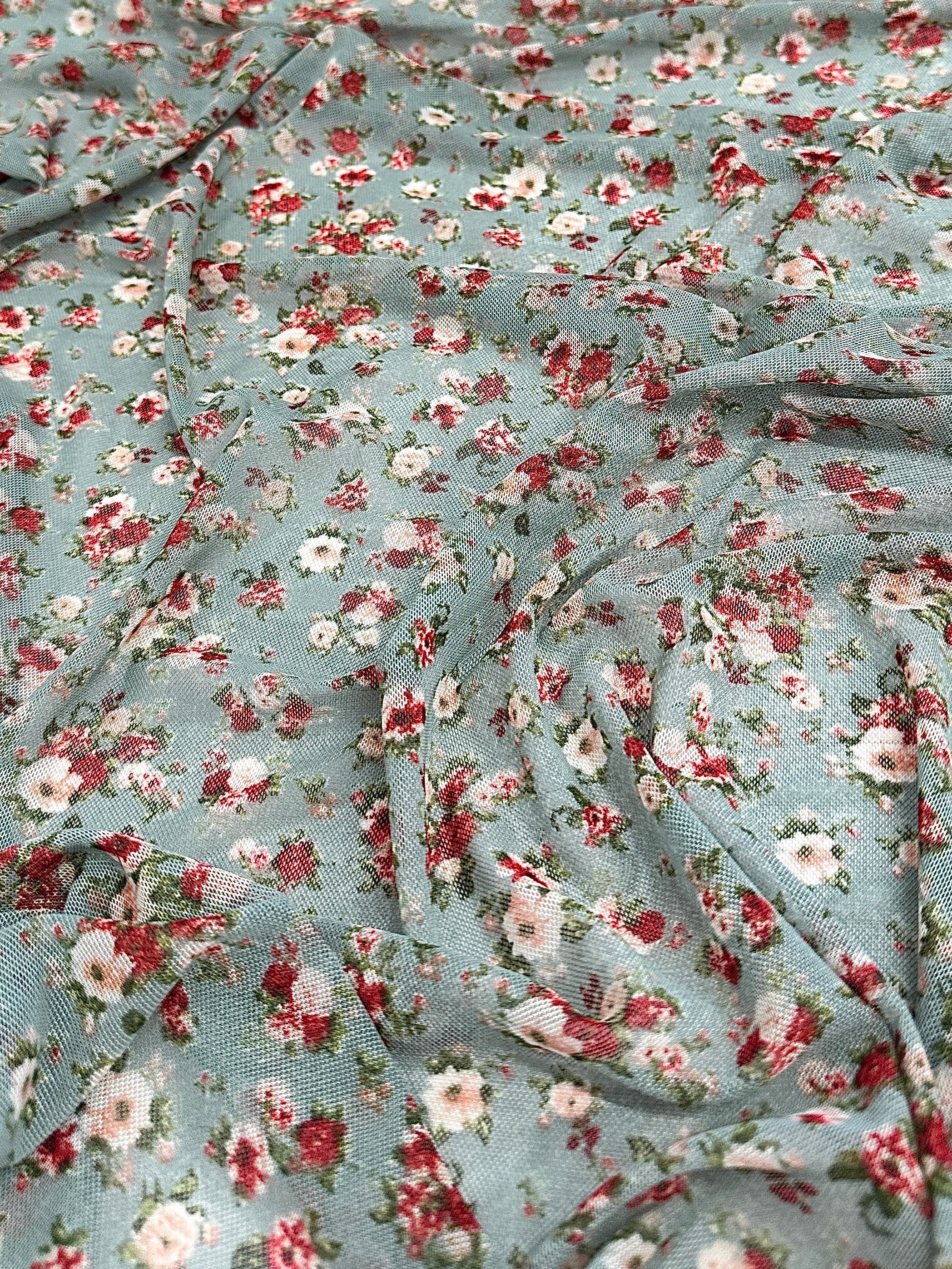 Sage Mini Flowers Print Power Mesh, online textile store, sewing, fabric store, sewing store, cheap fabric store, kiki textiles