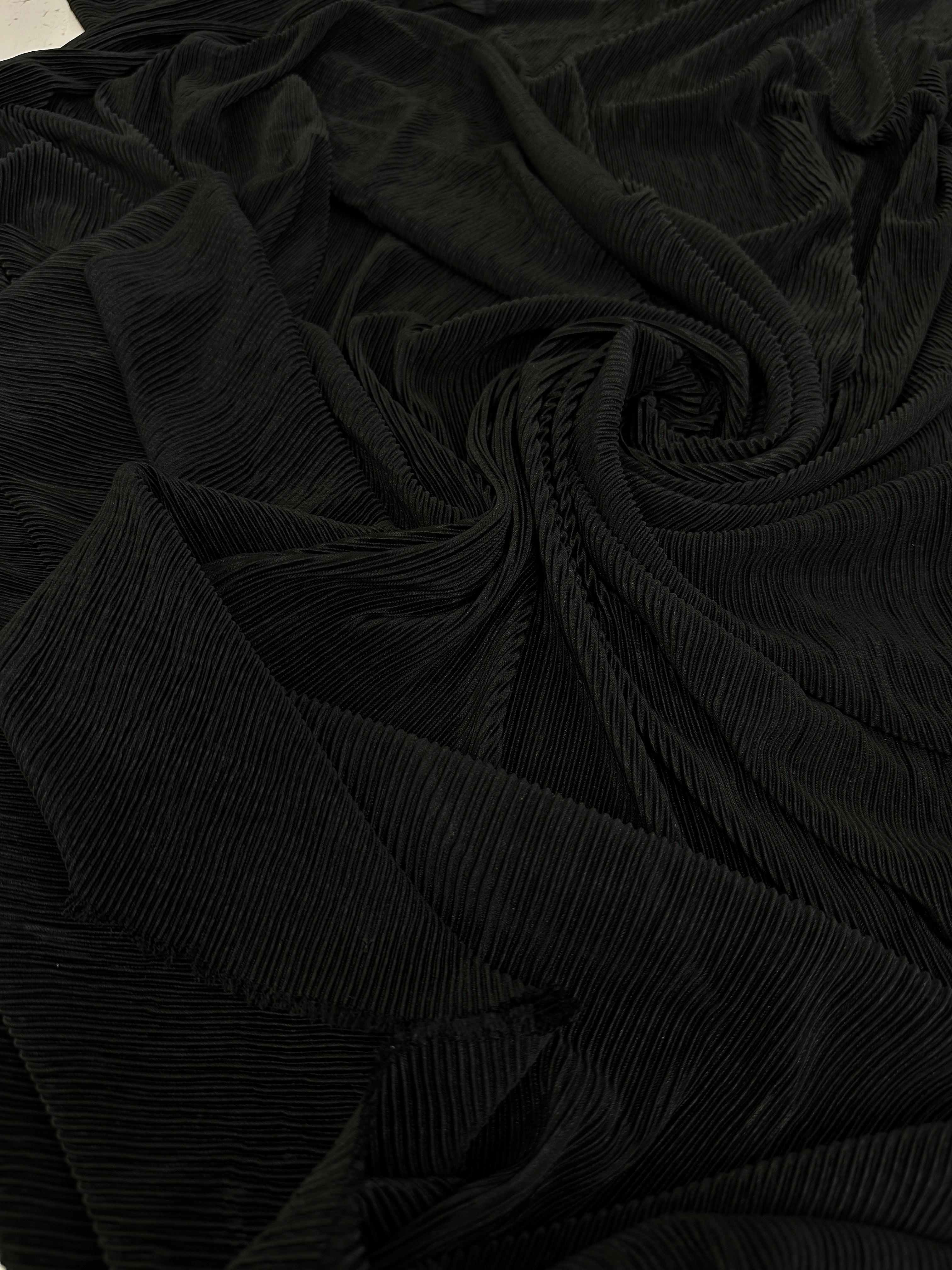 Black Pleated Knit, sewing, fabric store, sewing store, cheap fabric store, kiki textiles