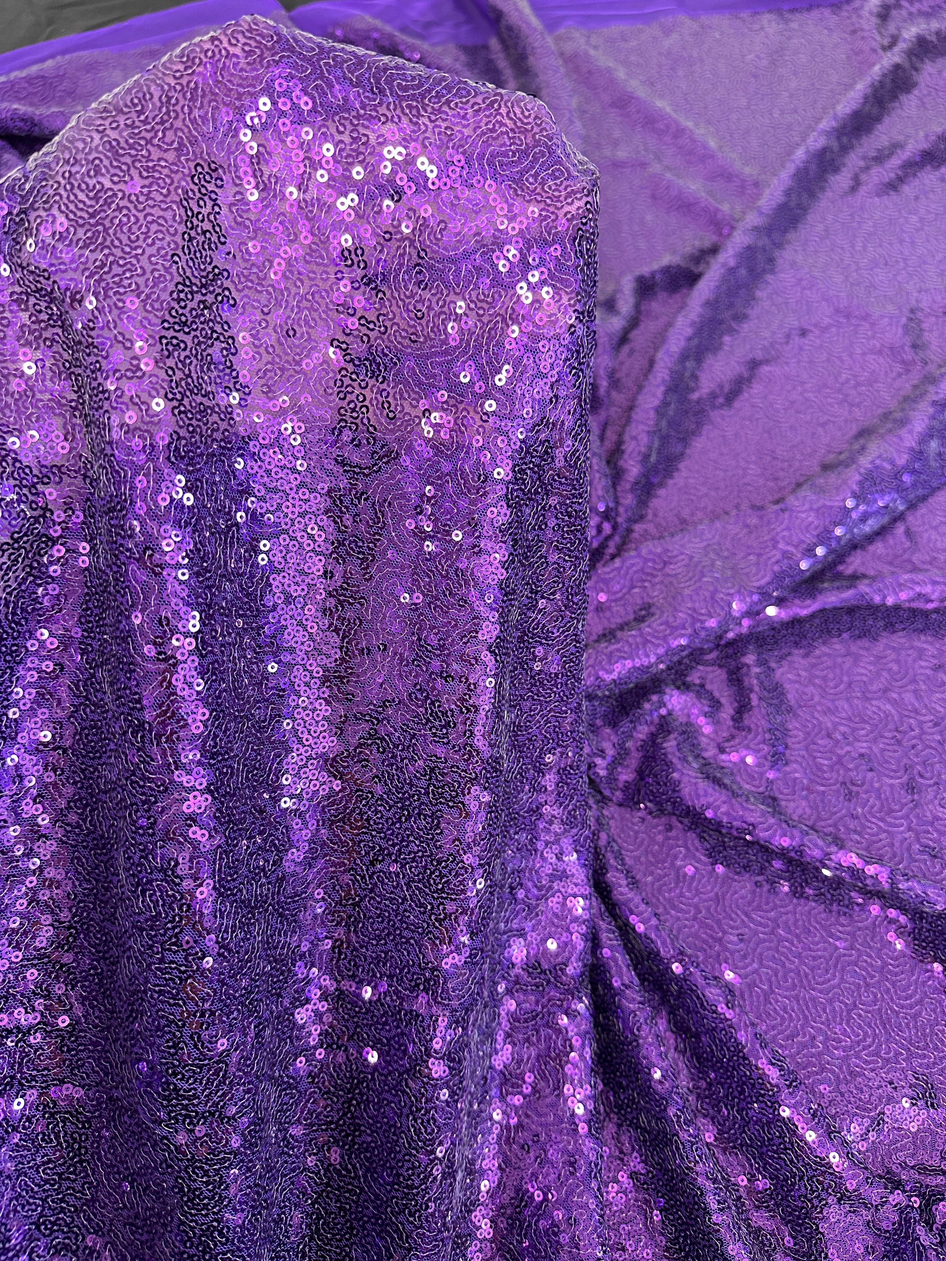 Purple Stretch Sequin on Mesh