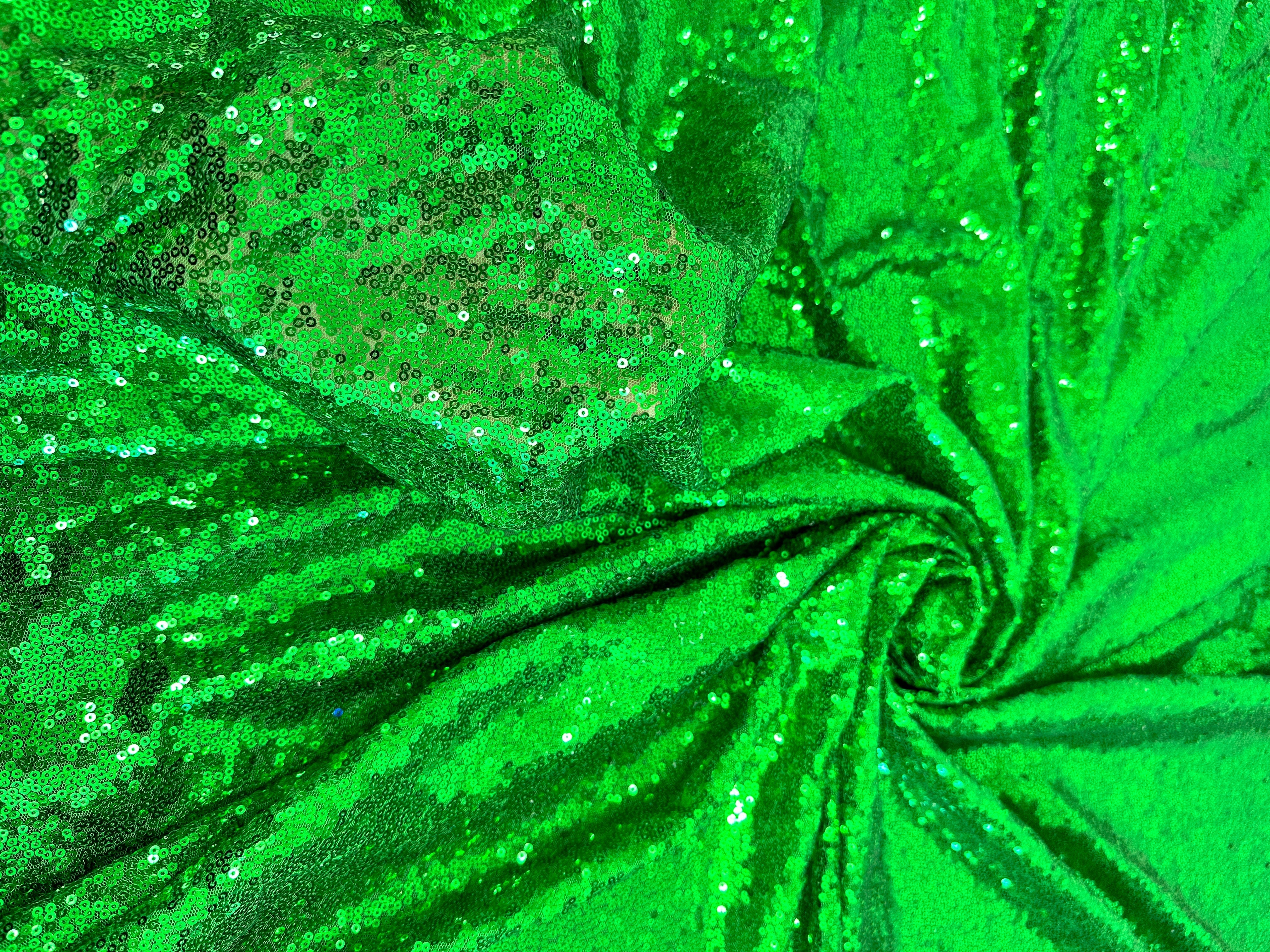 Bright Green Sequin on Mesh, Shop Fabrics Online, Sewing, Fabric Store, Sewing Store, Cheap Fabric Store, Kiki Textiles, Textile by the Yard