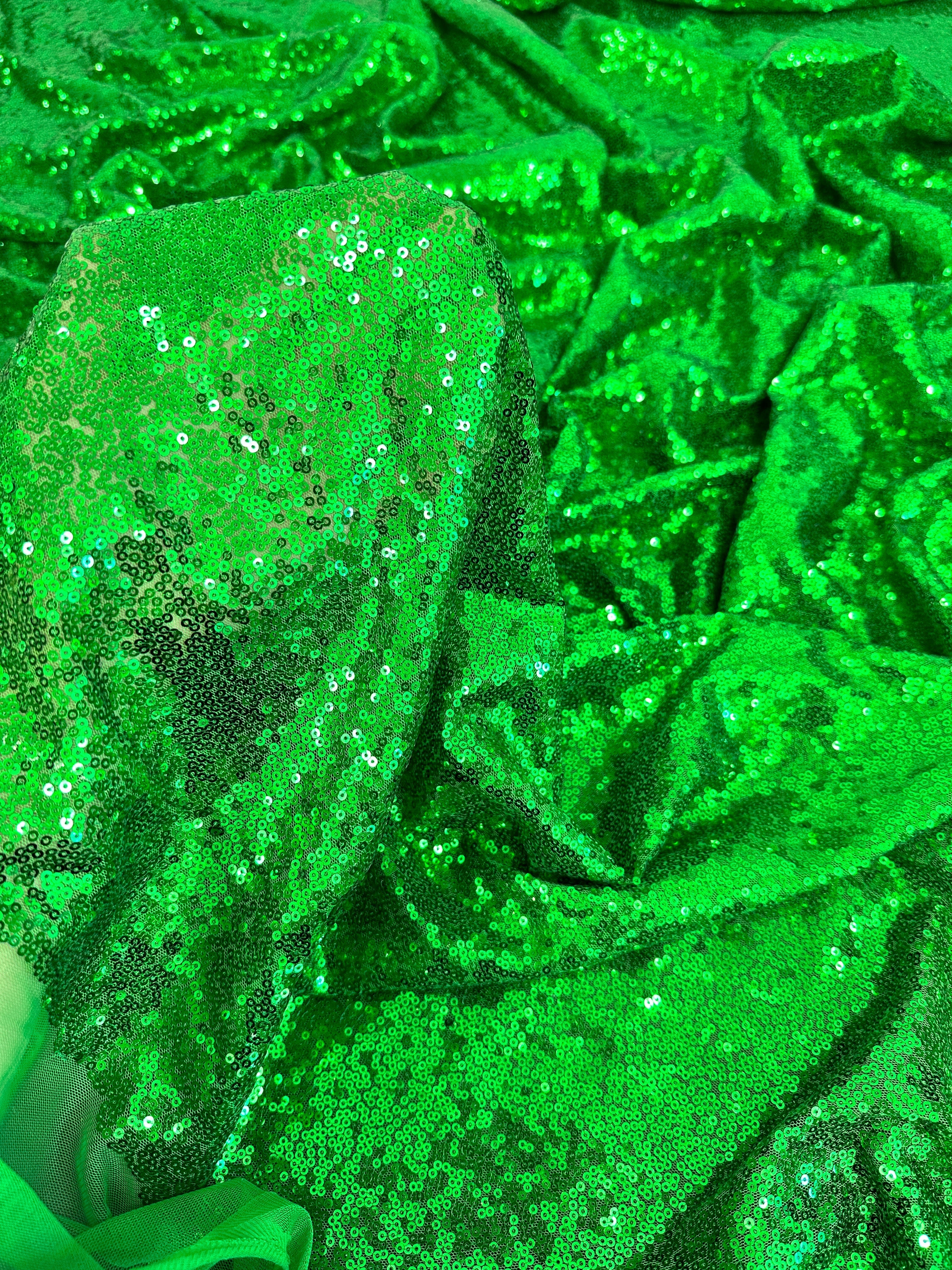 Bright Green Sequin on Mesh, Shop Fabrics Online, Sewing, Fabric Store, Sewing Store, Cheap Fabric Store, Kiki Textiles, Textile by the Yard