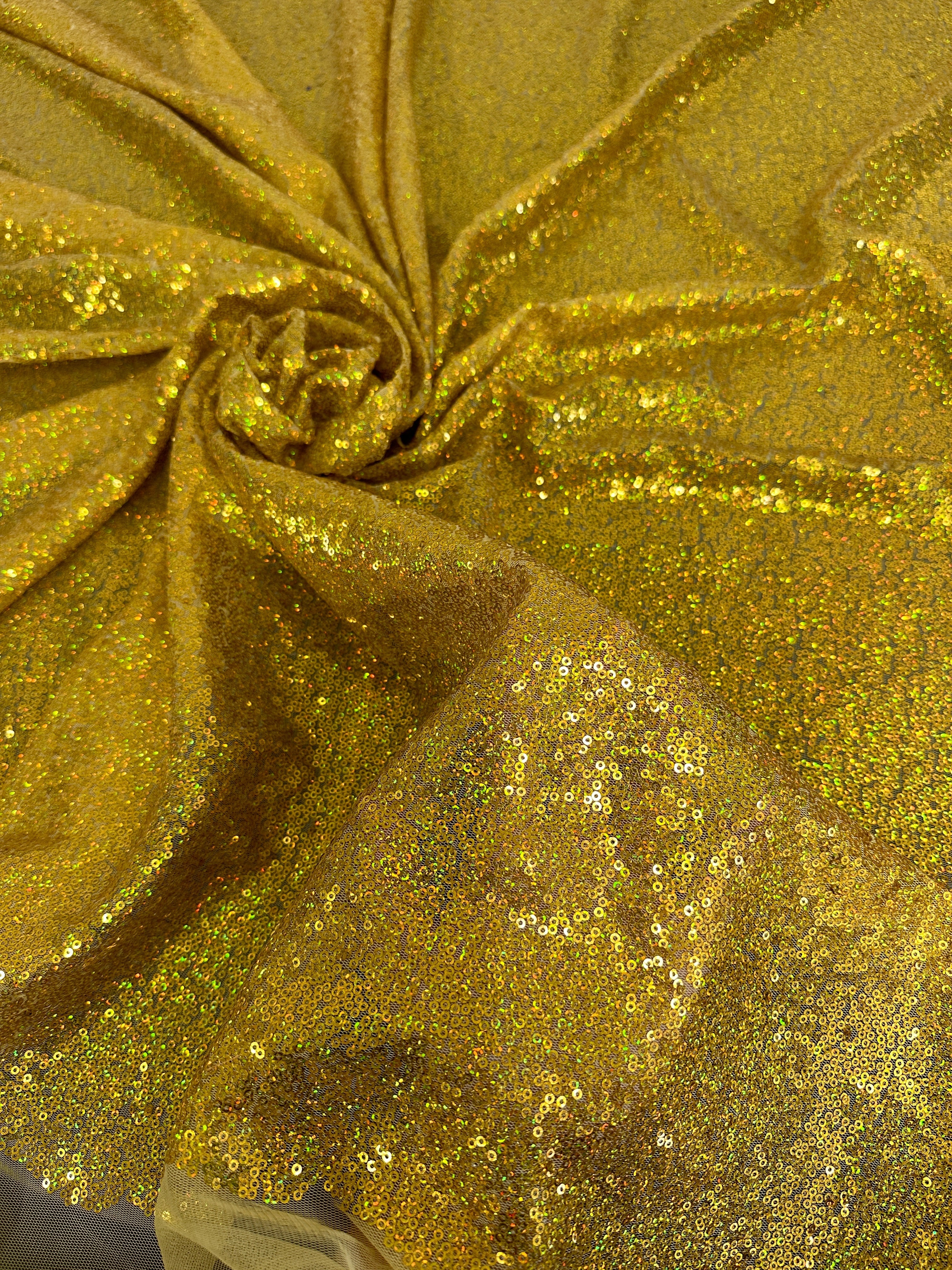 Gold Iridescent Sequin on Mesh, Shop Fabrics Online, Sewing, Fabric Store, Sewing Store, Cheap Fabric Store, Kiki Textiles, Textile by the Yard