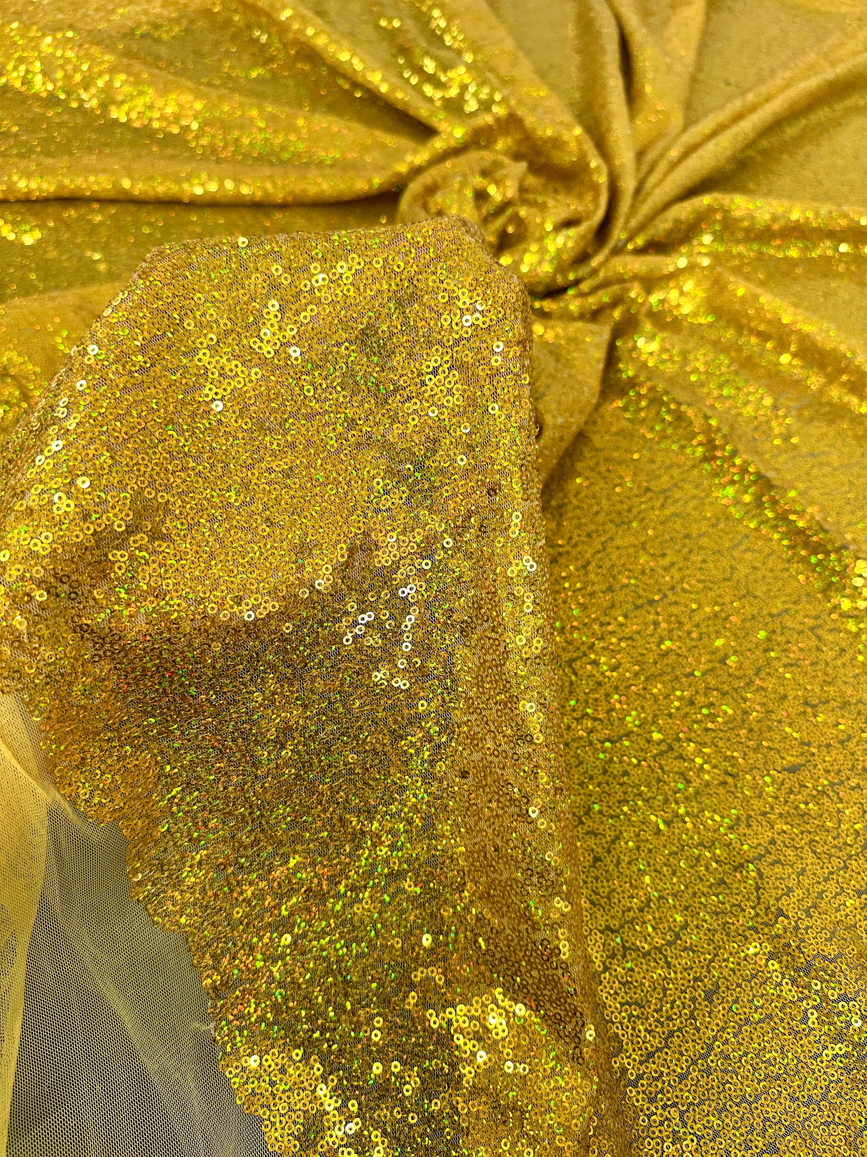 Gold Iridescent Sequin on Mesh, Shop Fabrics Online, Sewing, Fabric Store, Sewing Store, Cheap Fabric Store, Kiki Textiles, Textile by the Yard