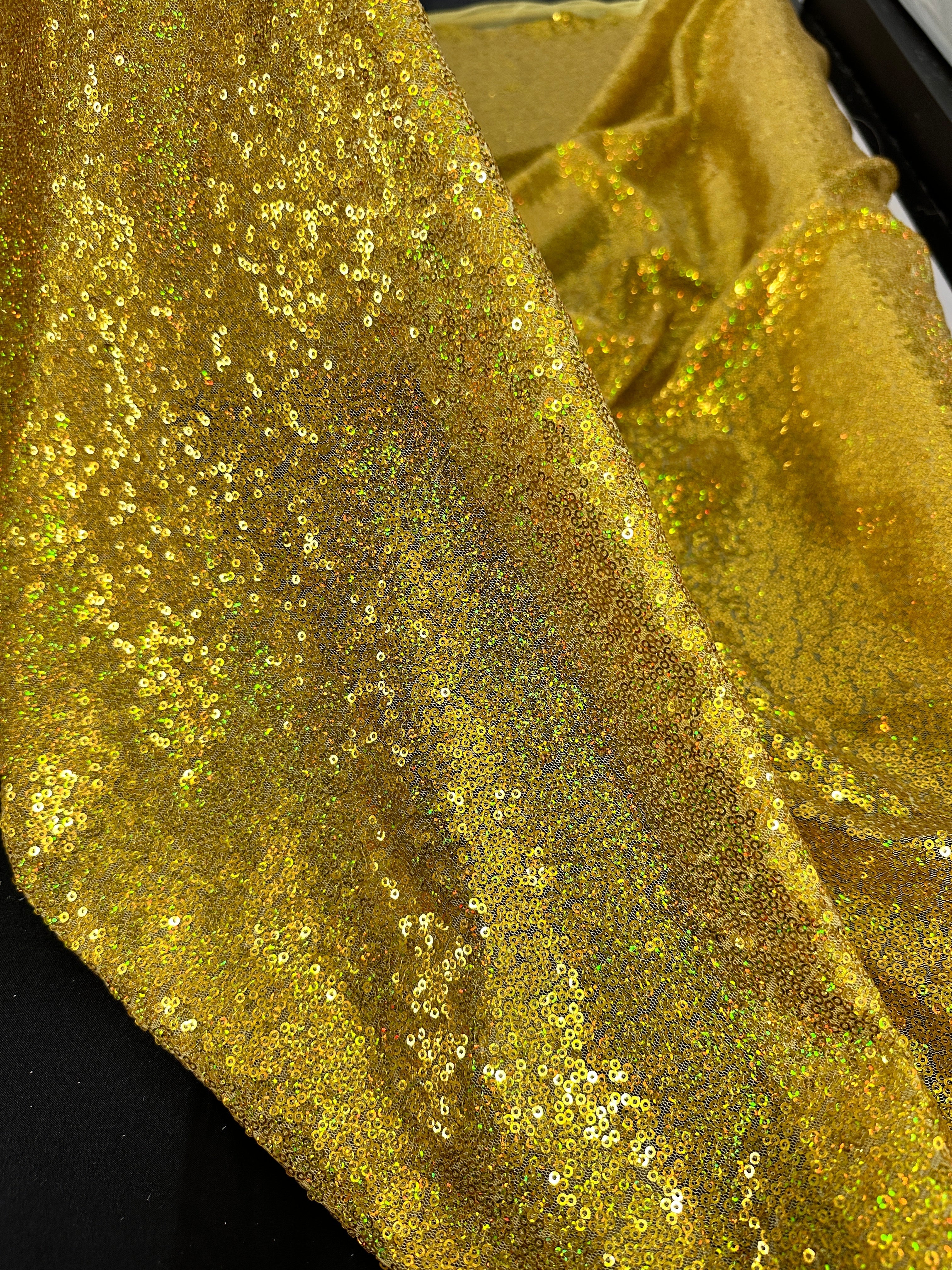 Gold Iridescent Sequin on Mesh, Shop Fabrics Online, Sewing, Fabric Store, Sewing Store, Cheap Fabric Store, Kiki Textiles, Textile by the Yard