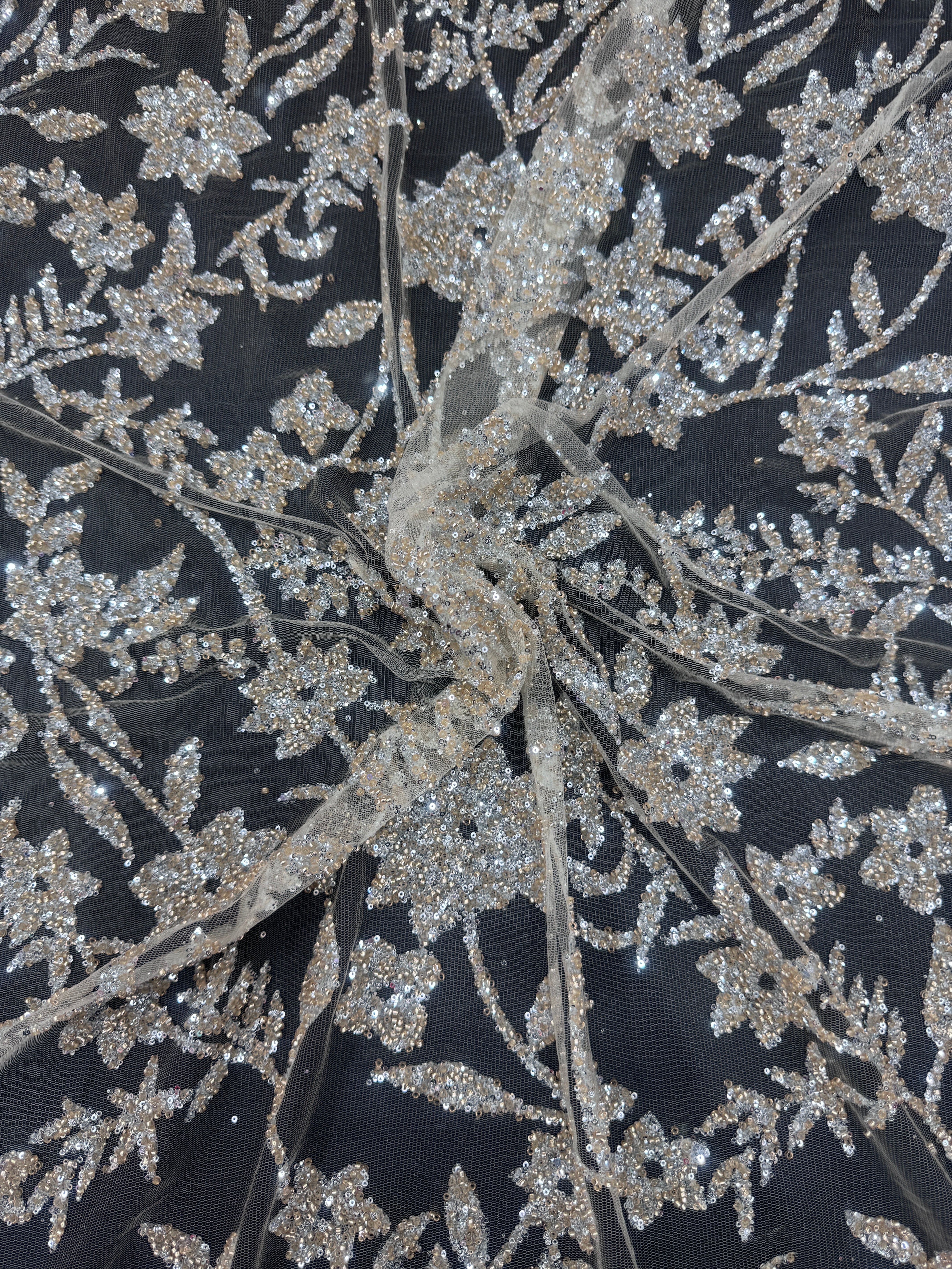 Silver Champagne Beaded Floral Lace, online textile store, sewing, fabric store, sewing store, cheap fabric store, kiki textiles