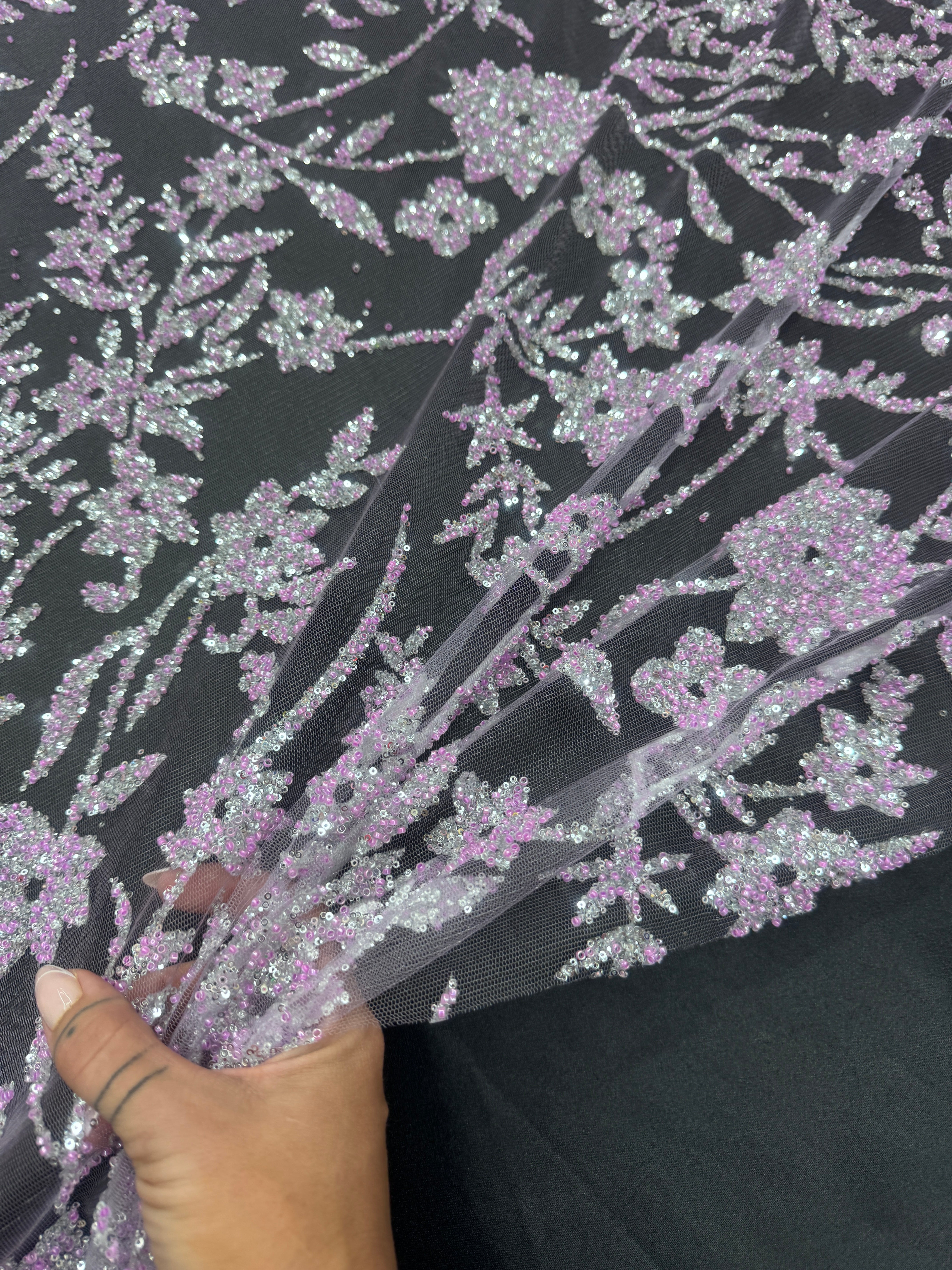 Lavender Silver Floral Beaded Lace, online textile store, sewing, fabric store, sewing store, cheap fabric store, kiki textiles