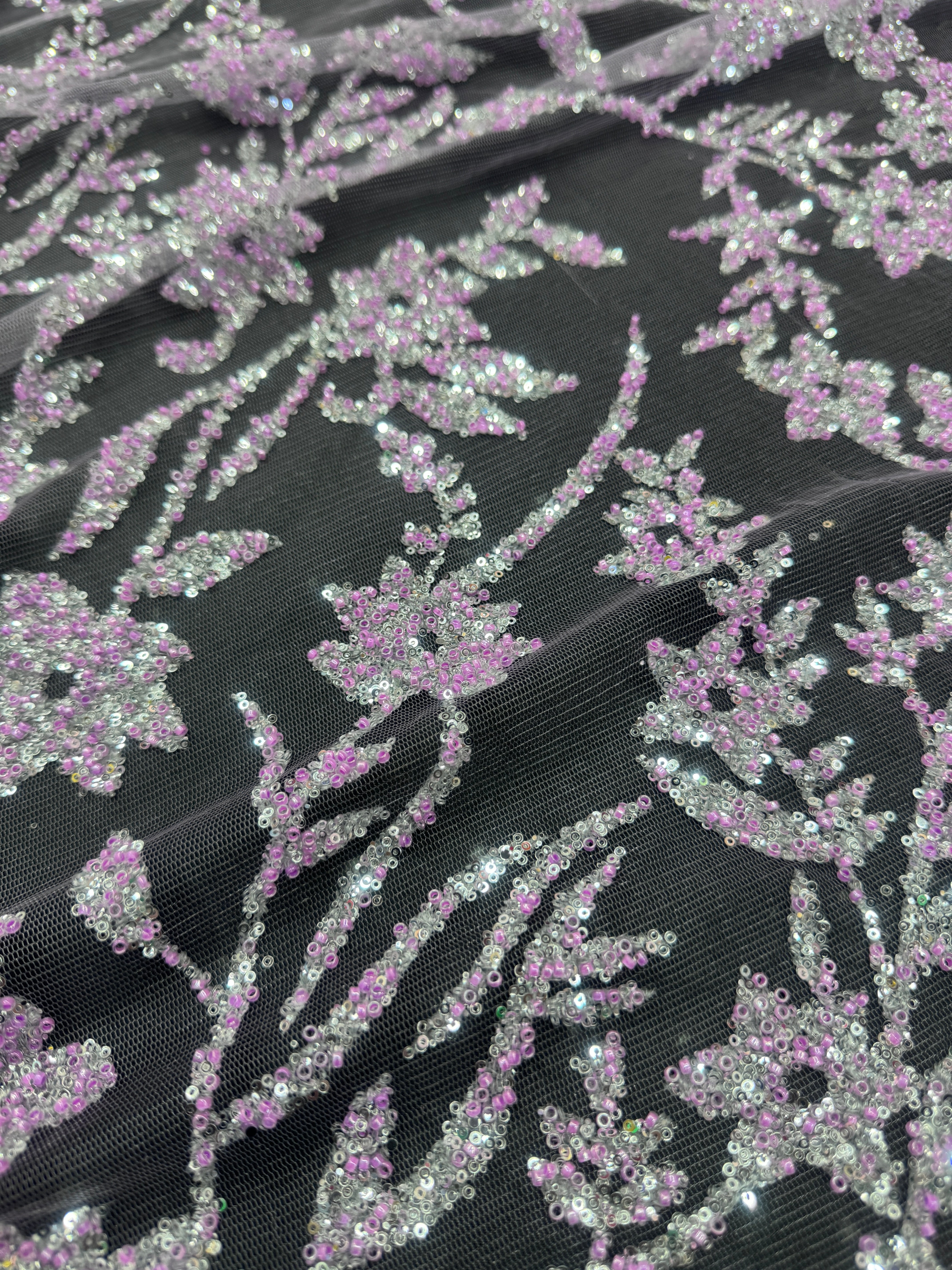Lavender Silver Floral Beaded Lace, online textile store, sewing, fabric store, sewing store, cheap fabric store, kiki textiles