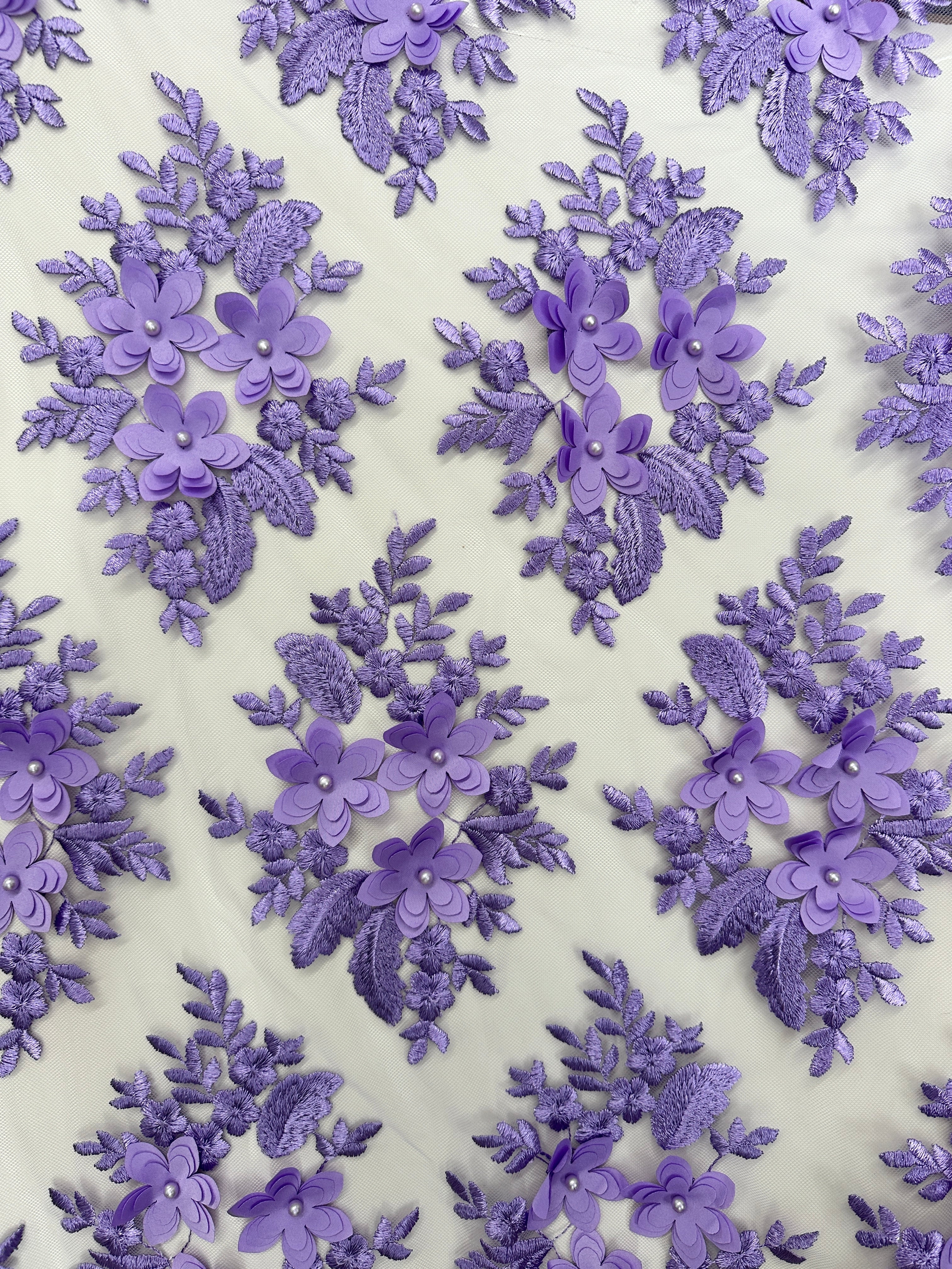 Lavender 3D Flower Scalloped Mesh Lace, online textile store, sewing, fabric store, sewing store, cheap fabric store, kiki textiles