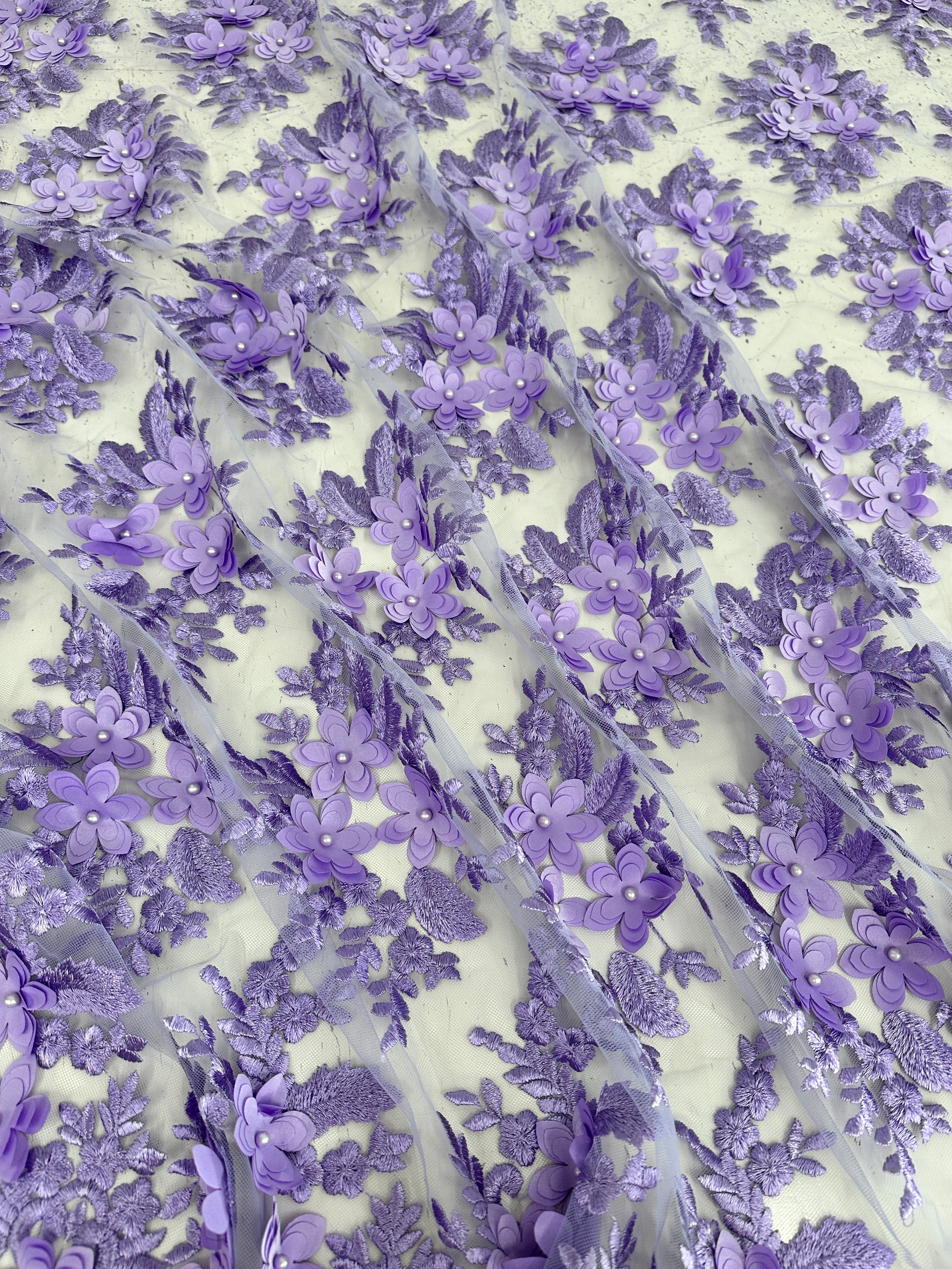 Lavender 3D Flower Scalloped Mesh Lace, online textile store, sewing, fabric store, sewing store, cheap fabric store, kiki textiles