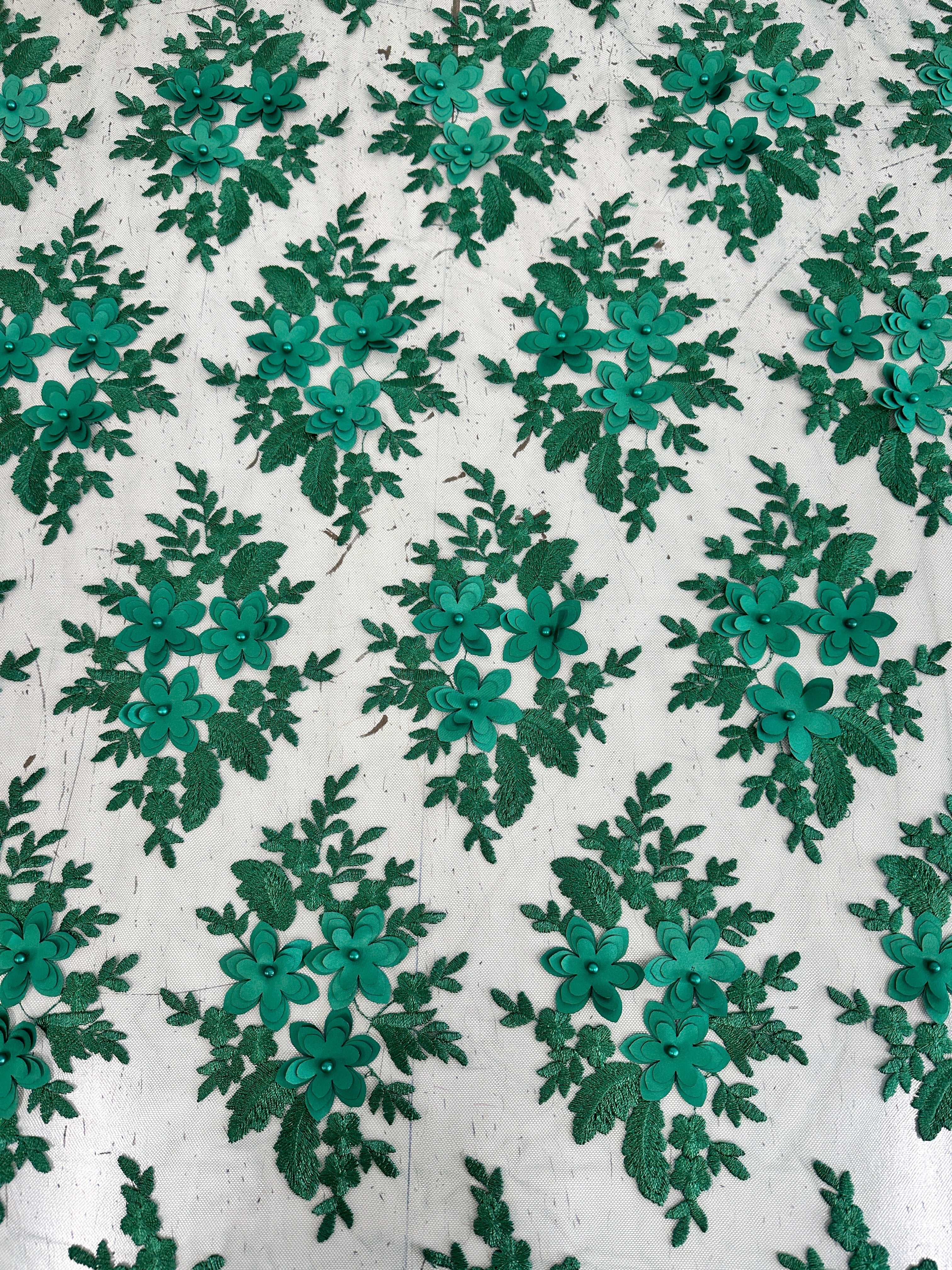 Kelly Green 3D Flower Scalloped Mesh Lace, online textile store, sewing, fabric store, sewing store, cheap fabric store, kiki textiles