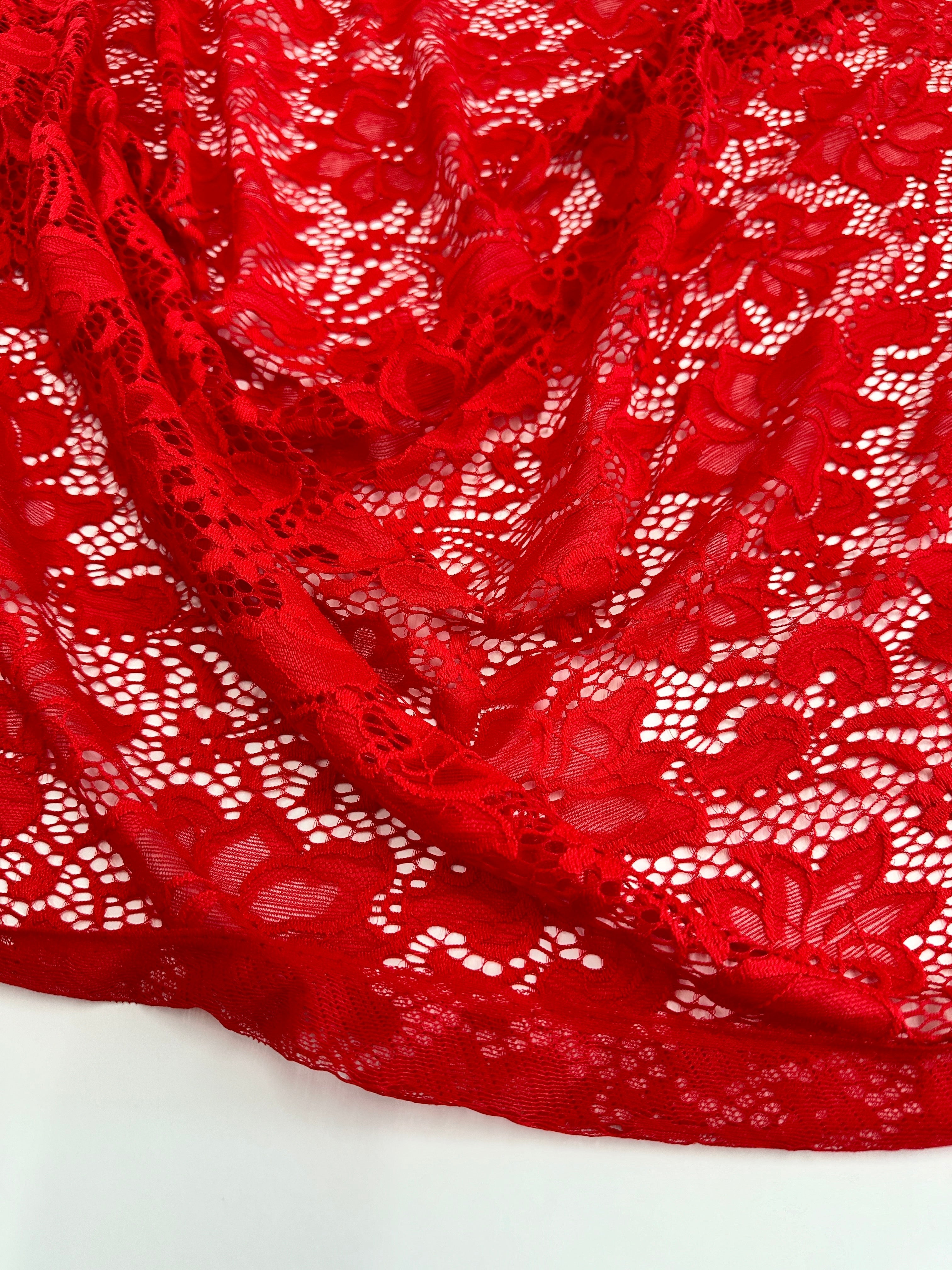 Red Floral Chantilly Lace, online textile store, sewing, fabric store, sewing store, cheap fabric store, kiki textiles