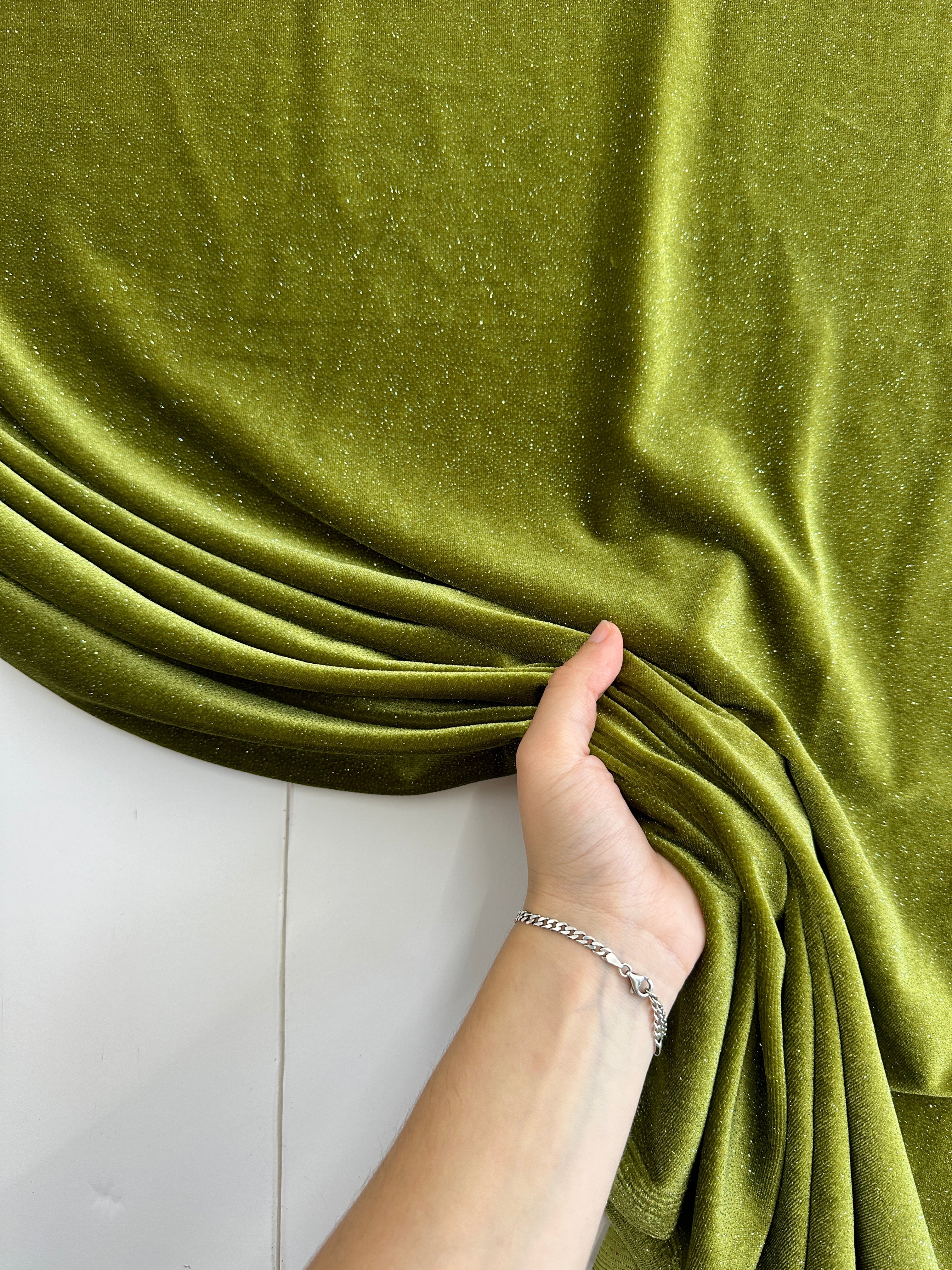 Olive Shimmery Stretch Velvet, Velvet Material, Velvet Fabric, Velour Fabric Sale, Velvet Fabric Online, Stretch Velvet Spandex, Plush Velvet