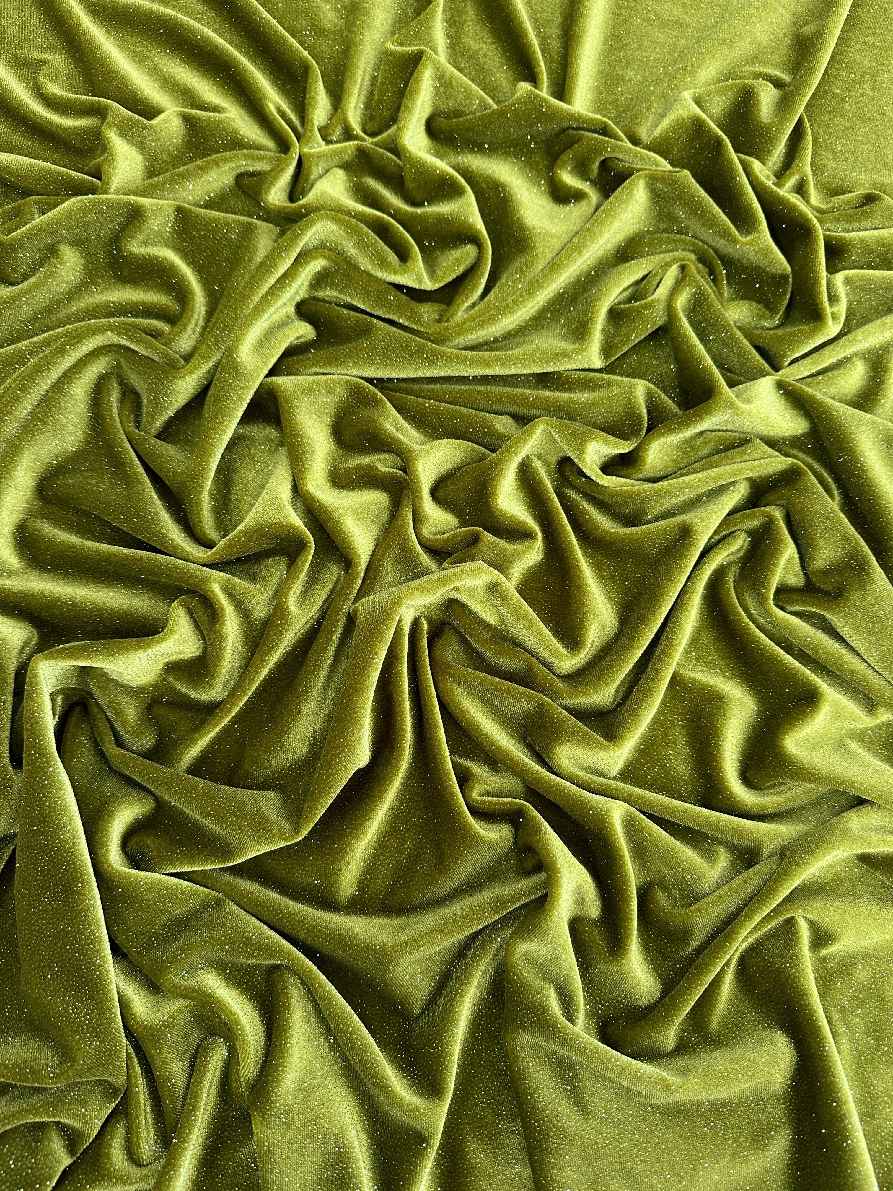 Olive Shimmery Stretch Velvet, Velvet Material, Velvet Fabric, Velour Fabric Sale, Velvet Fabric Online, Stretch Velvet Spandex, Plush Velvet