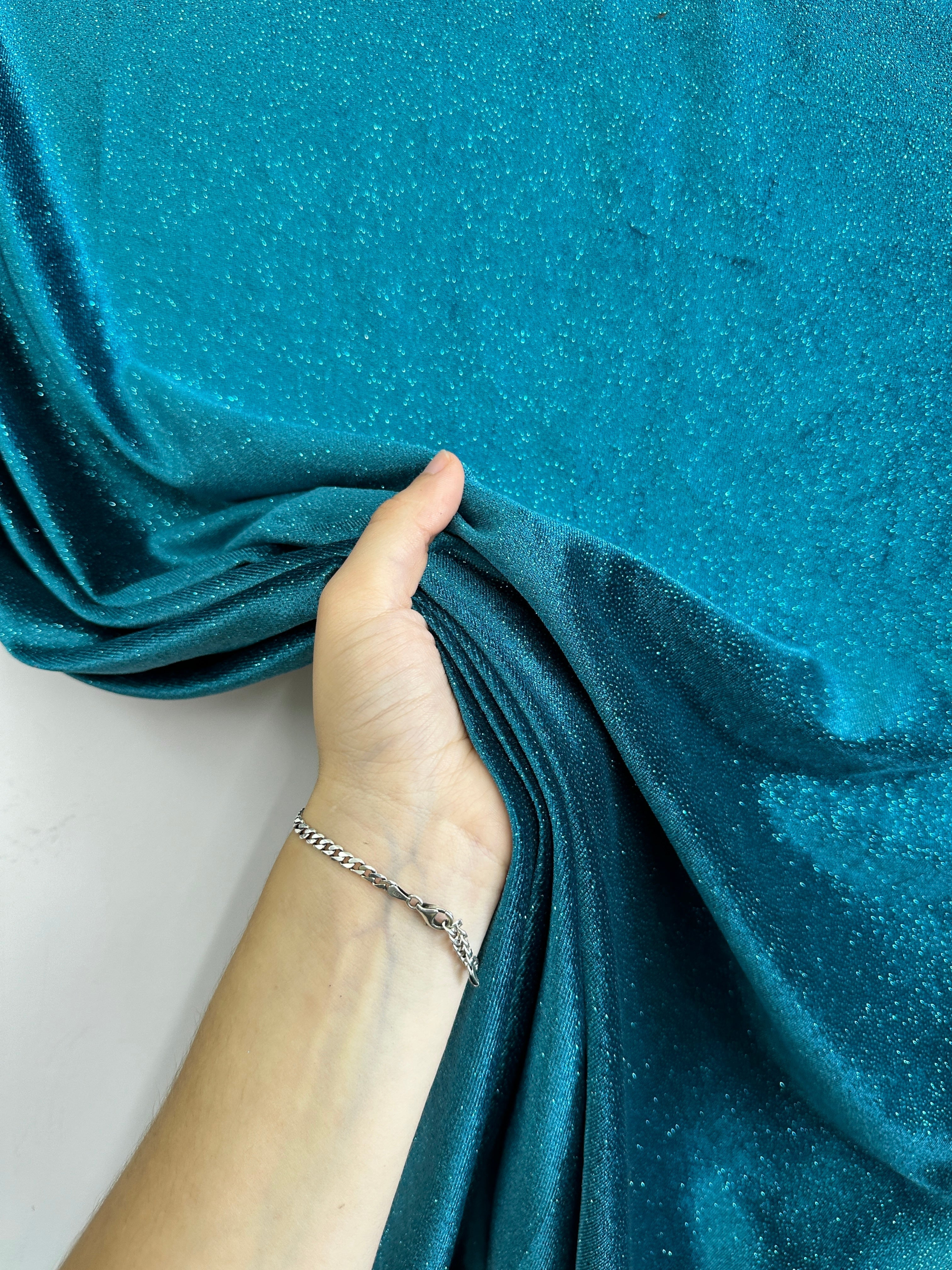 Teal Blue Shimmery Stretch Velvet, Velvet Material, Velvet Fabric, Velour Fabric Sale, Velvet Fabric Online, Stretch Velvet Spandex, Plush Velvet