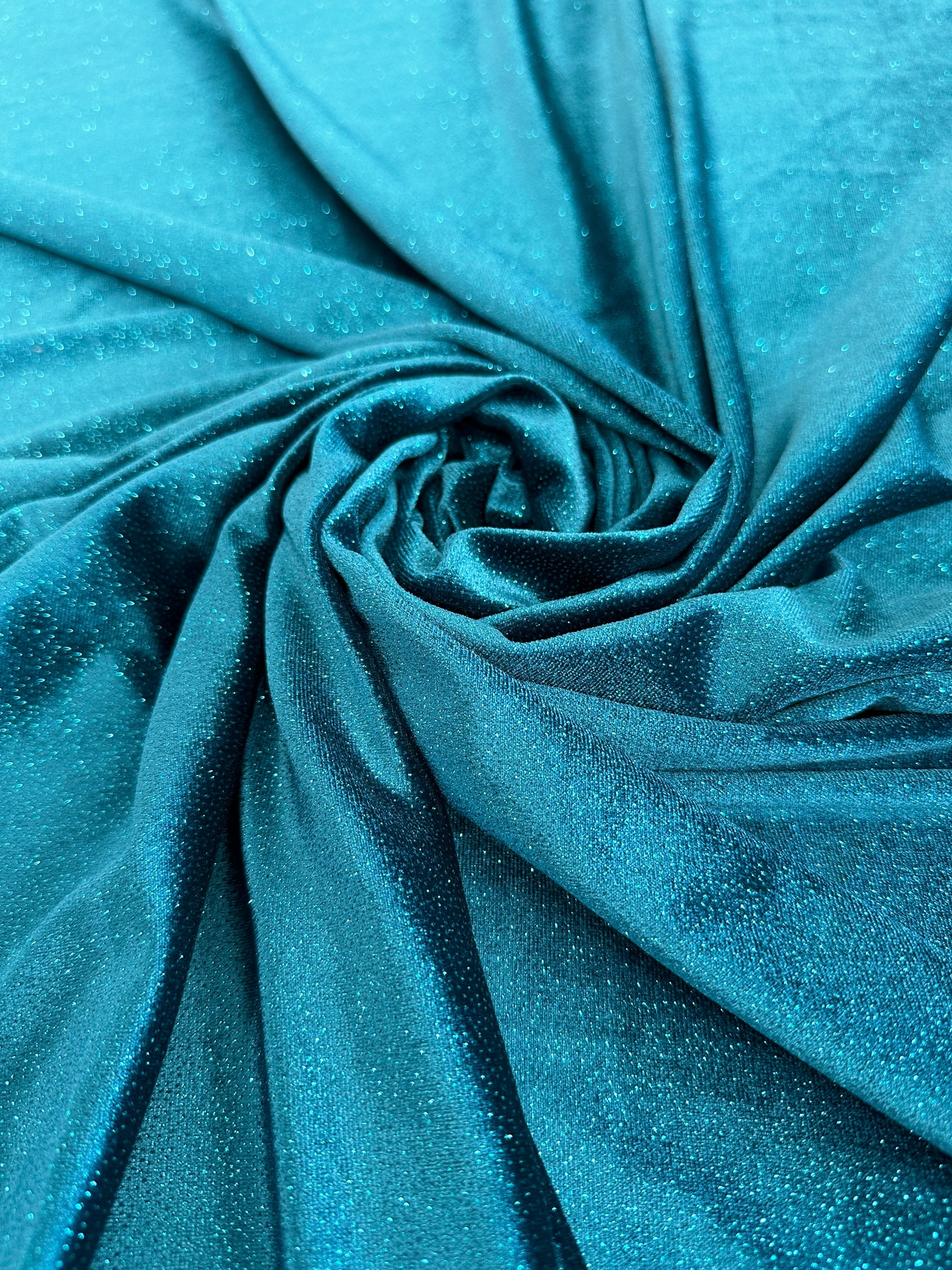 Teal Blue Shimmery Stretch Velvet, Velvet Material, Velvet Fabric, Velour Fabric Sale, Velvet Fabric Online, Stretch Velvet Spandex, Plush Velvet