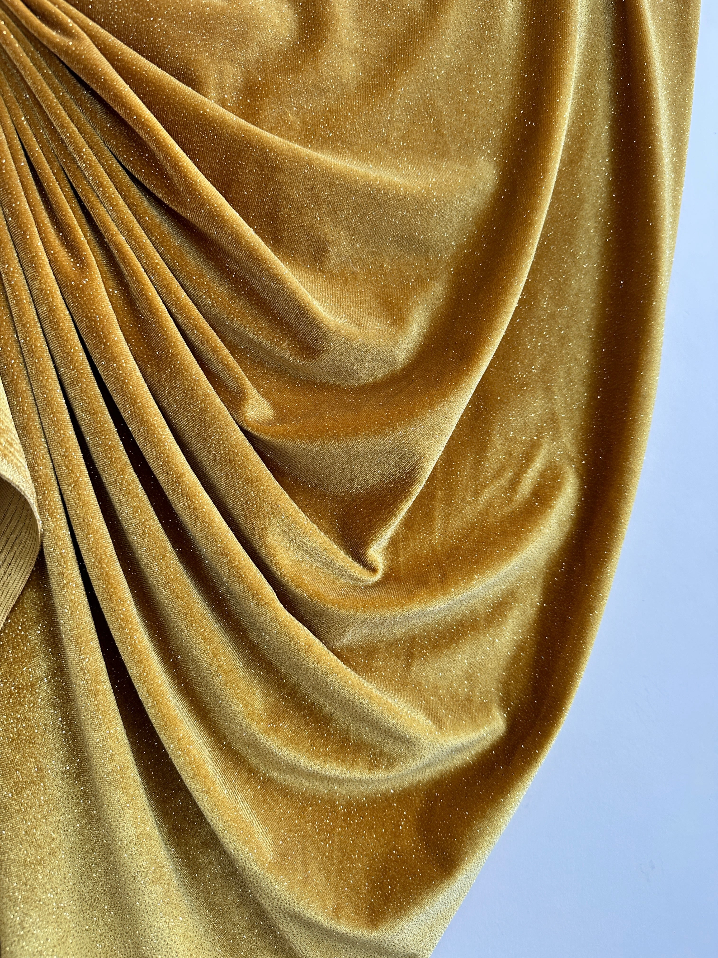 Gold Shimmery Stretch Velvet, shop fabrics online, sewing, fabric store, sewing store, cheap fabric store, kiki textiles, textile by the yard