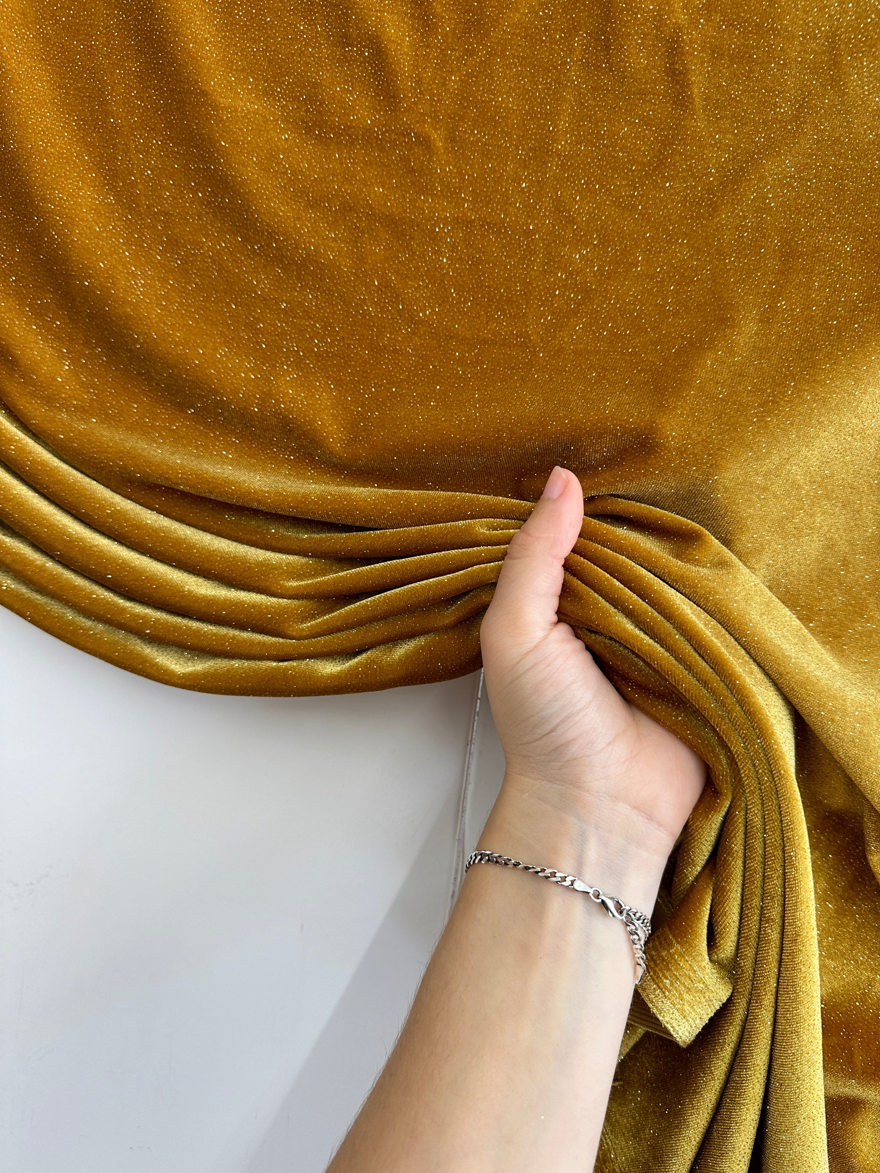 Gold Shimmery Stretch Velvet, shop fabrics online, sewing, fabric store, sewing store, cheap fabric store, kiki textiles, textile by the yard