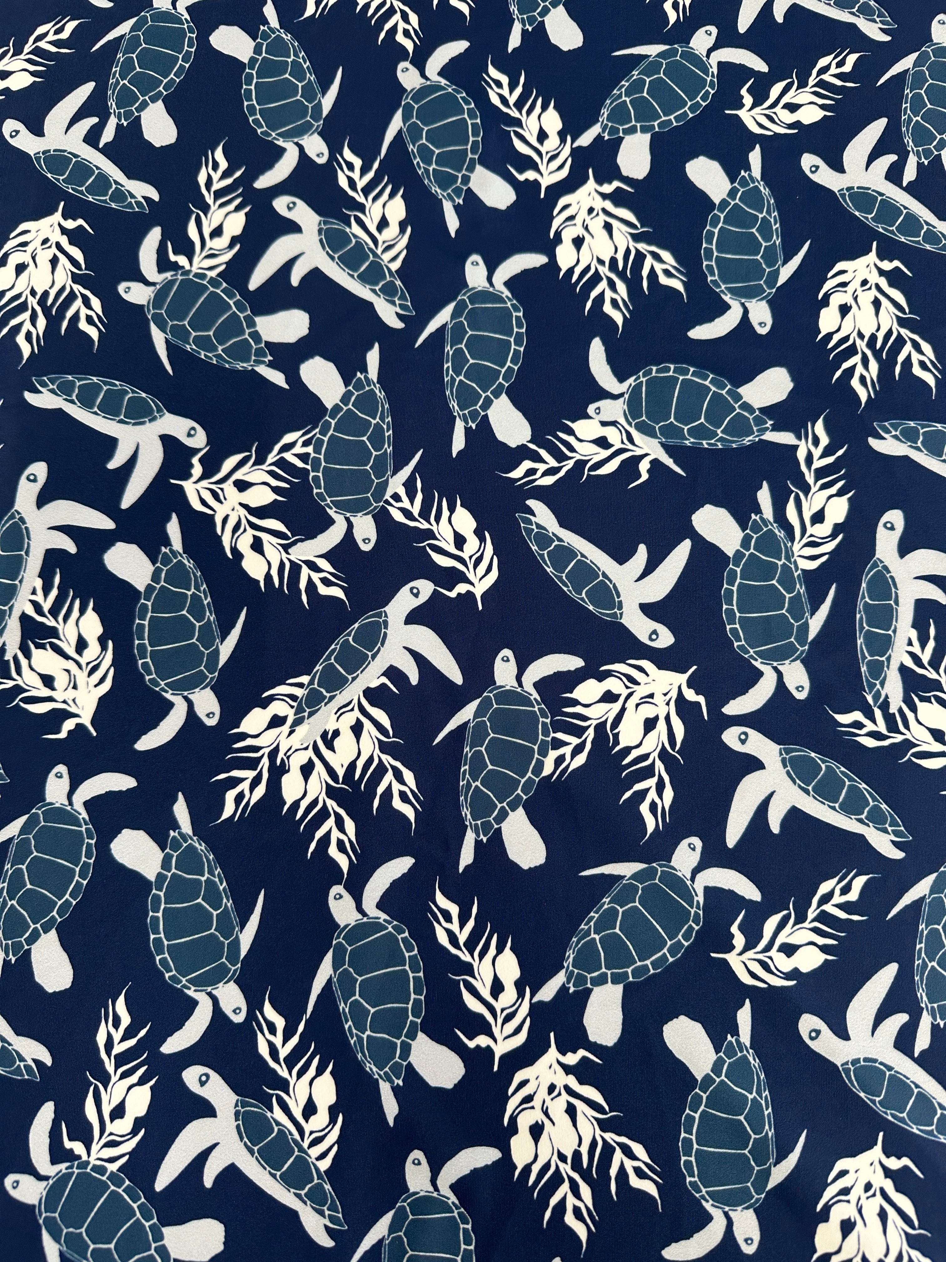 Navy Turtle Print Nylon Spandex, Navy Spandex, Nylon Spandex, Shiny Spandex,Stretch Fabric, 4 way stretch fabric, Fabric on Sale, Activewear Fabric, Polyester Fabric