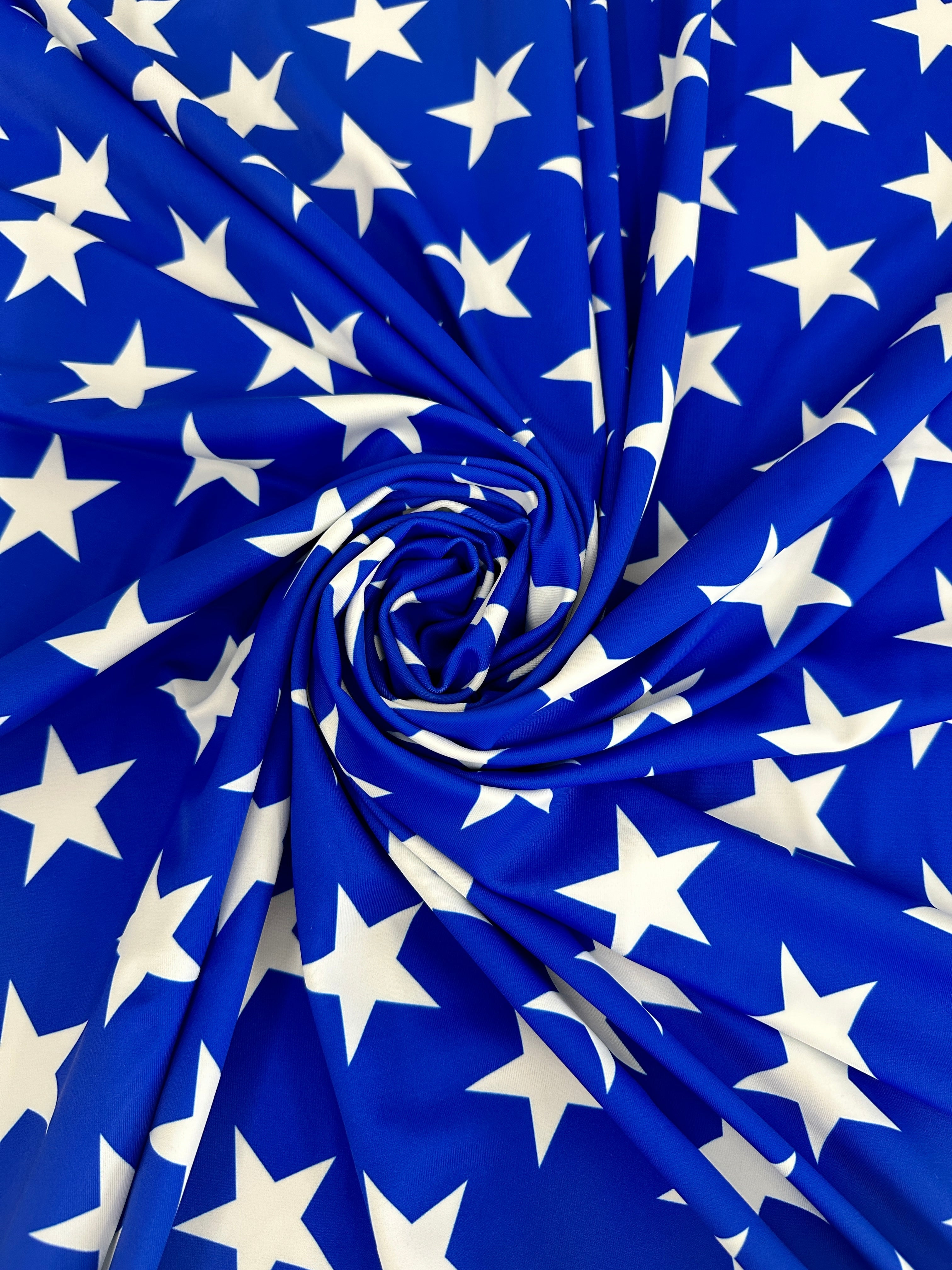 Royal Blue Star Print Nylon Spandex, online textile store, sewing, fabric store, sewing store, cheap fabric store, kiki textiles