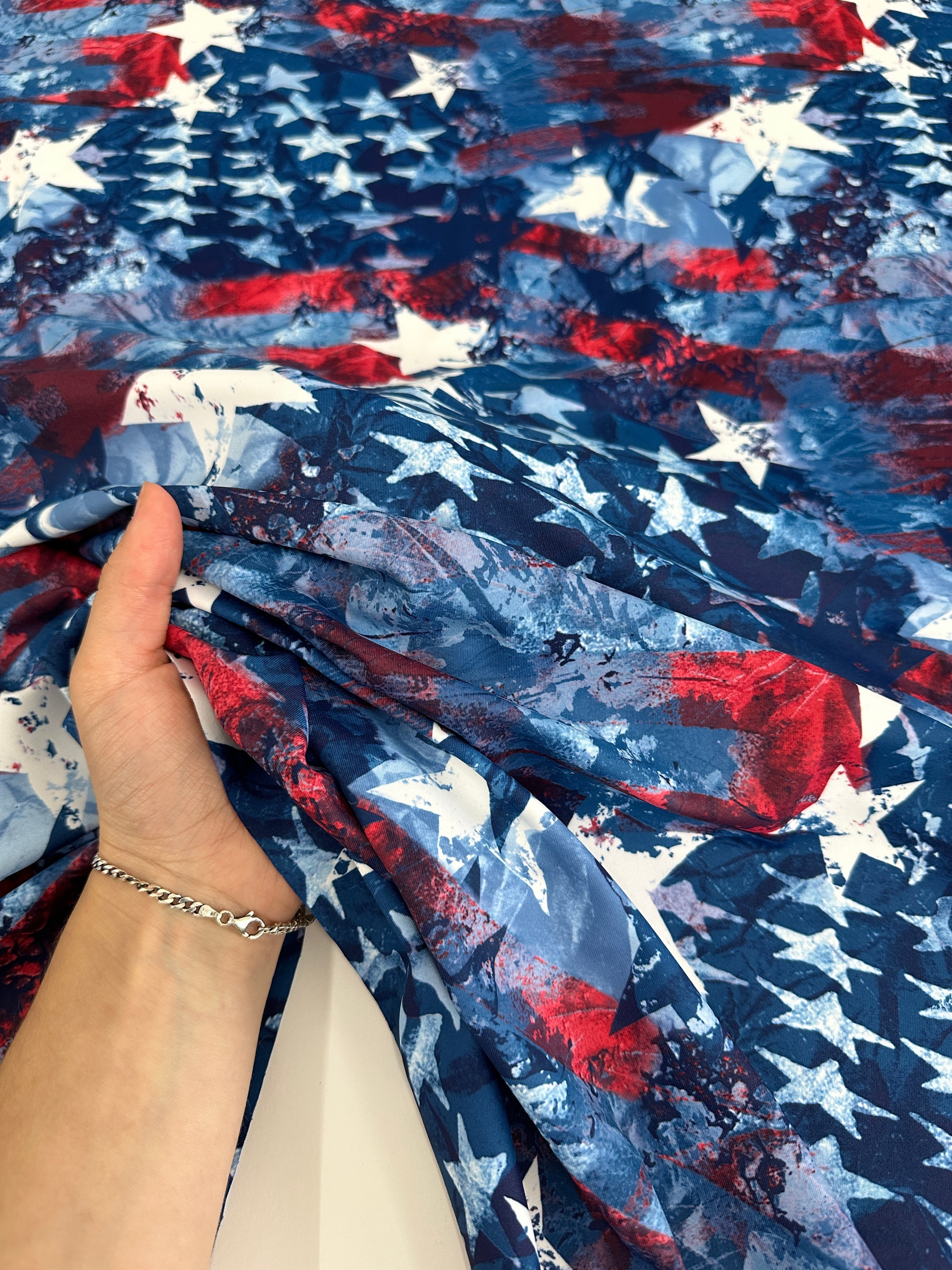 Abstract American Flag Nylon Spandex, Multicolor Spandex, Nylon Spandex, Shiny Spandex,Stretch Fabric, 4 way stretch fabric, Fabric on Sale, Activewear Fabric, Polyester Fabric