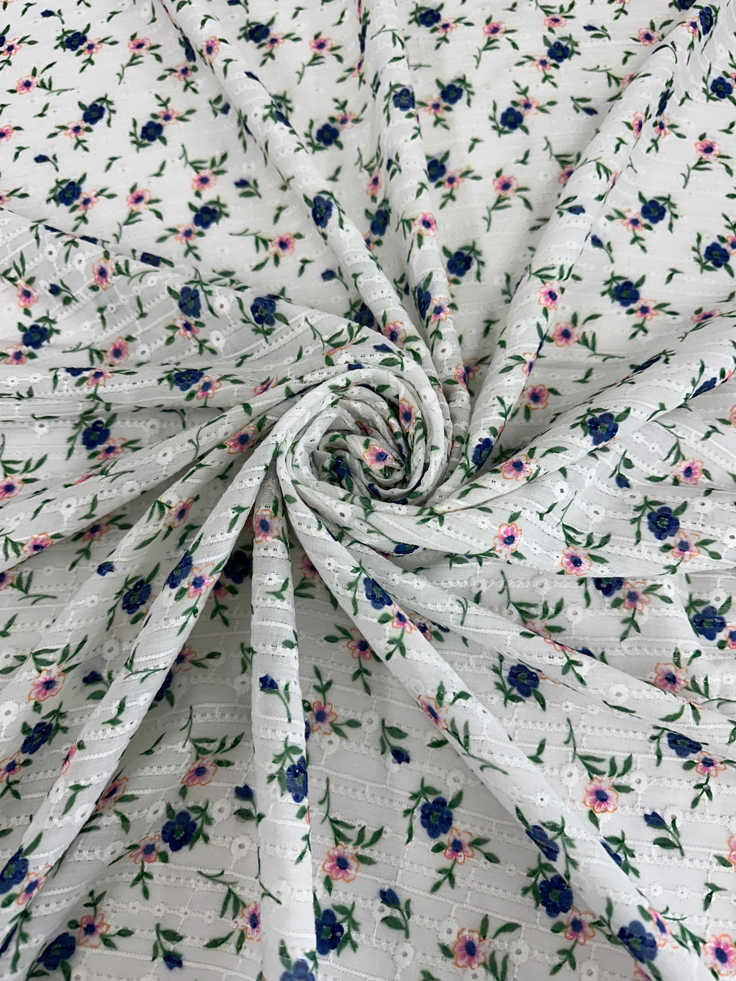 White-Green Flower Embroidered Cotton Eyelet, shop fabrics online, sewing, fabric store, sewing store, cheap fabric store, kiki textiles, textile by the yard