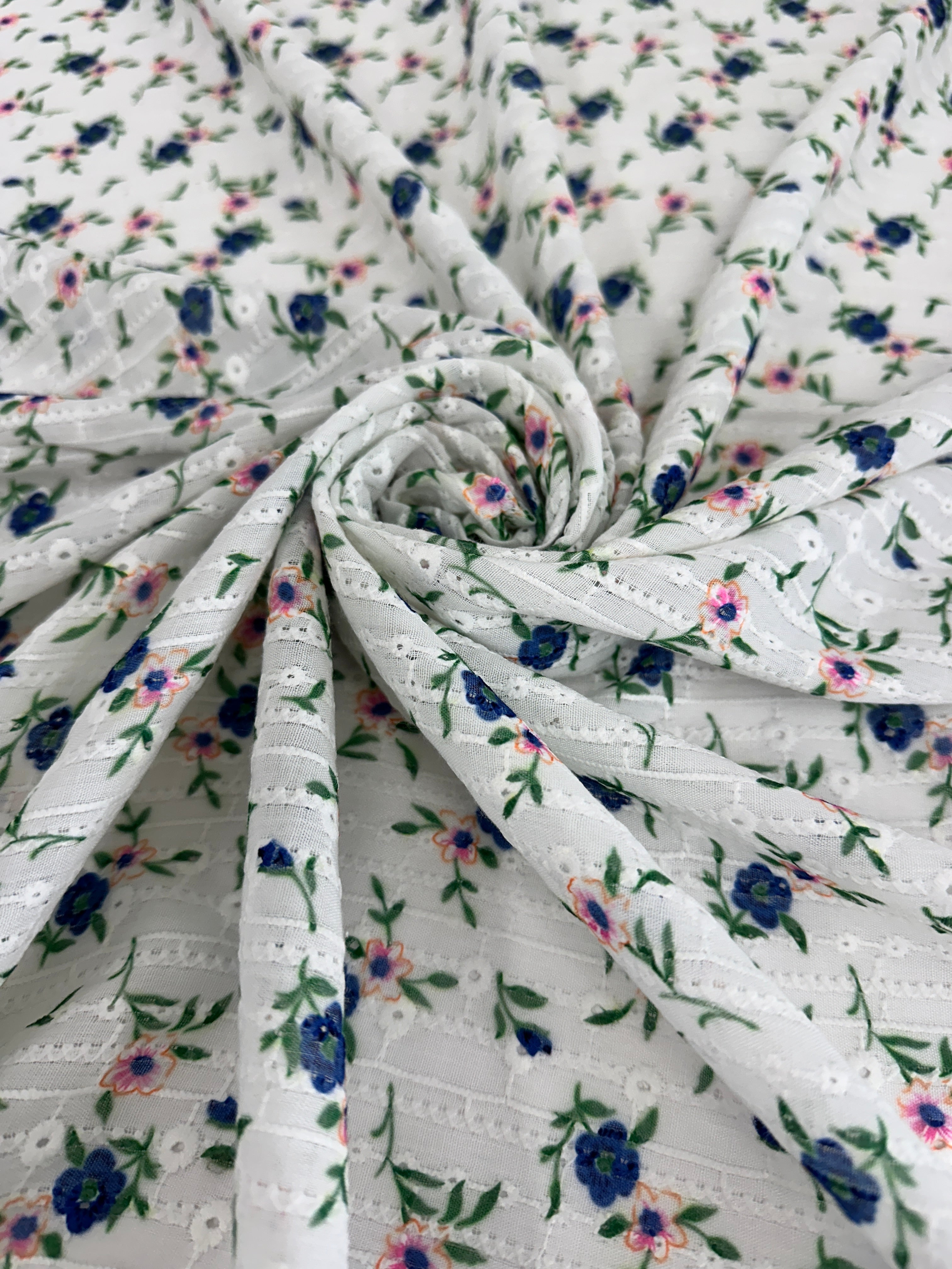 White-Green Flower Embroidered Cotton Eyelet, shop fabrics online, sewing, fabric store, sewing store, cheap fabric store, kiki textiles, textile by the yard